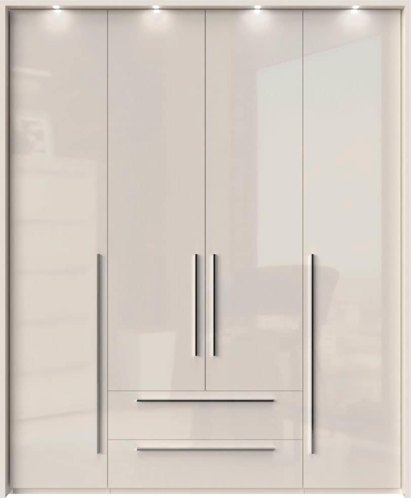 OTTO home Drehtürenschrank "Piano, inklusive Rahmen und Beleuchtung, soft-close-Funktion" viele Breiten zur Auswahl, 226cm hoch, mit jeweils 2 Schubladen, beige oder weiß, UV lackiert, Hochglanzfronten, FSC-zertifiziert