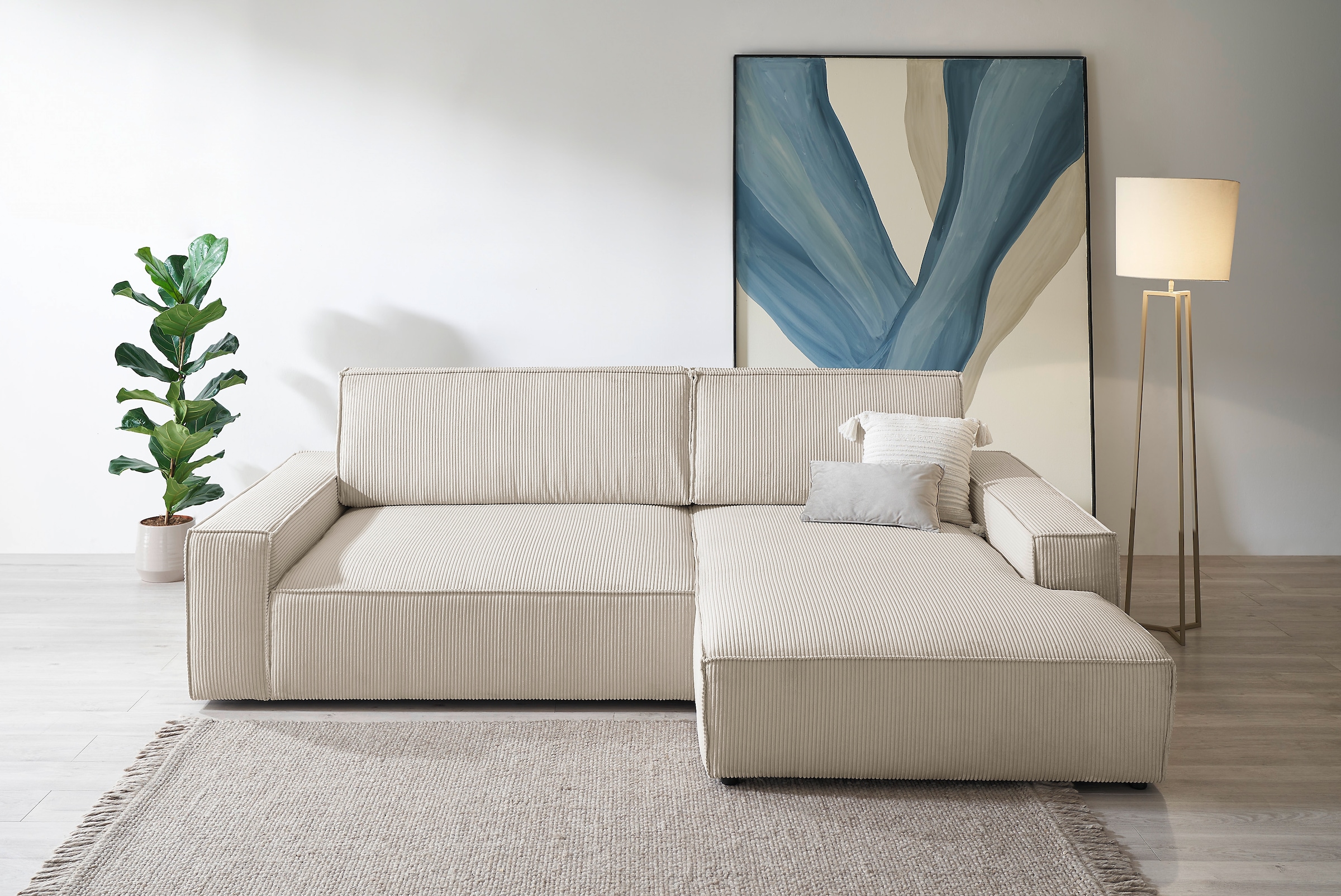 Home affaire Ecksofa »NEU: SHERWOODL XXL 284, Big-Sofa L-Form, tiefe Sitzfläche 95 cm, Cord,«, Leinenoptik, Recamiere rechts/links, auch als Schlafsofa stellbar