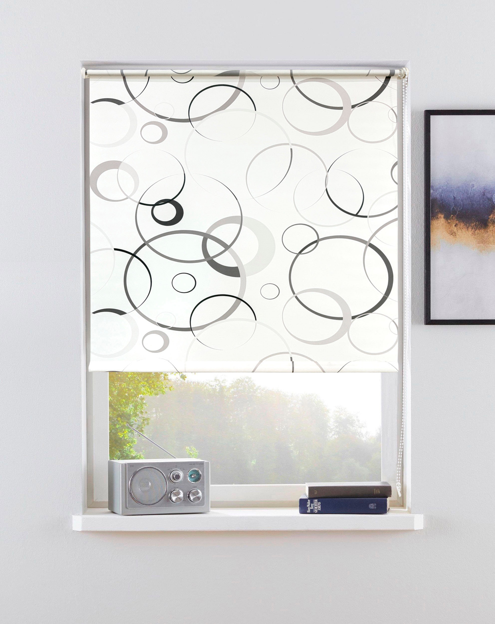 Bruno Banani Rollo "MAZE" Lichtschutz Blendschutz Sichtschutz ohne Bohren freihängend Rollo für Fenster, Seitenzugrollo mit modernen Kreiselementen NEUHEIT