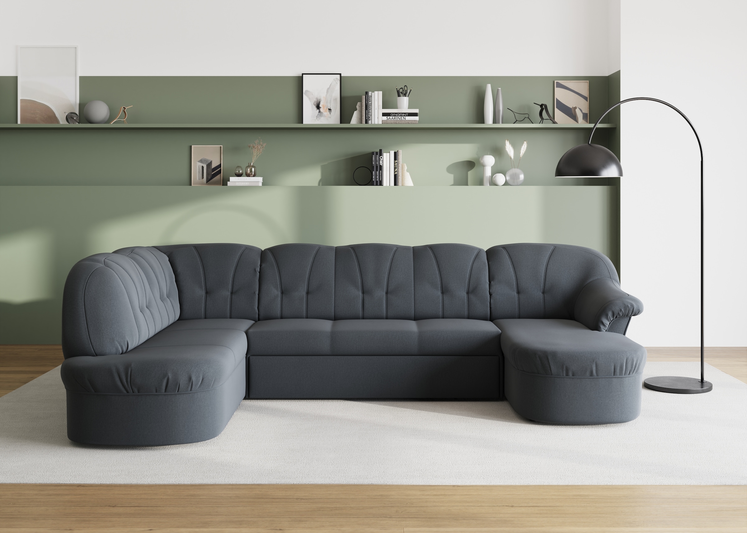 DOMO collection Wohnlandschaft "Pegnitz, zeitlos&modern, elegante Rückensteppung, Breite 292cm, U-Form" wahlweise mit Bettfunktion