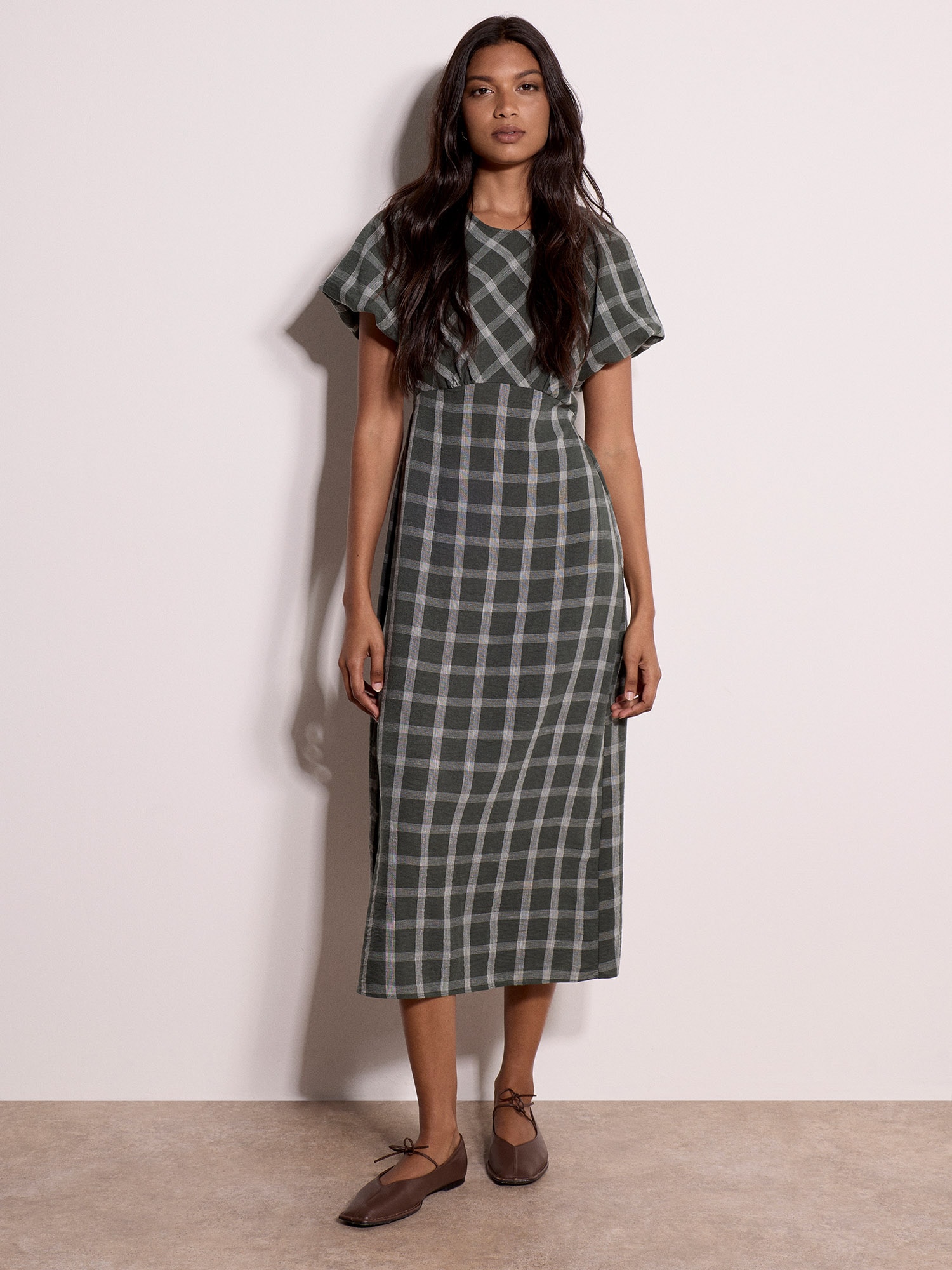 Apricot Midikleid »Karomuster-Midaxi-Kleid« mit Puffärmeln