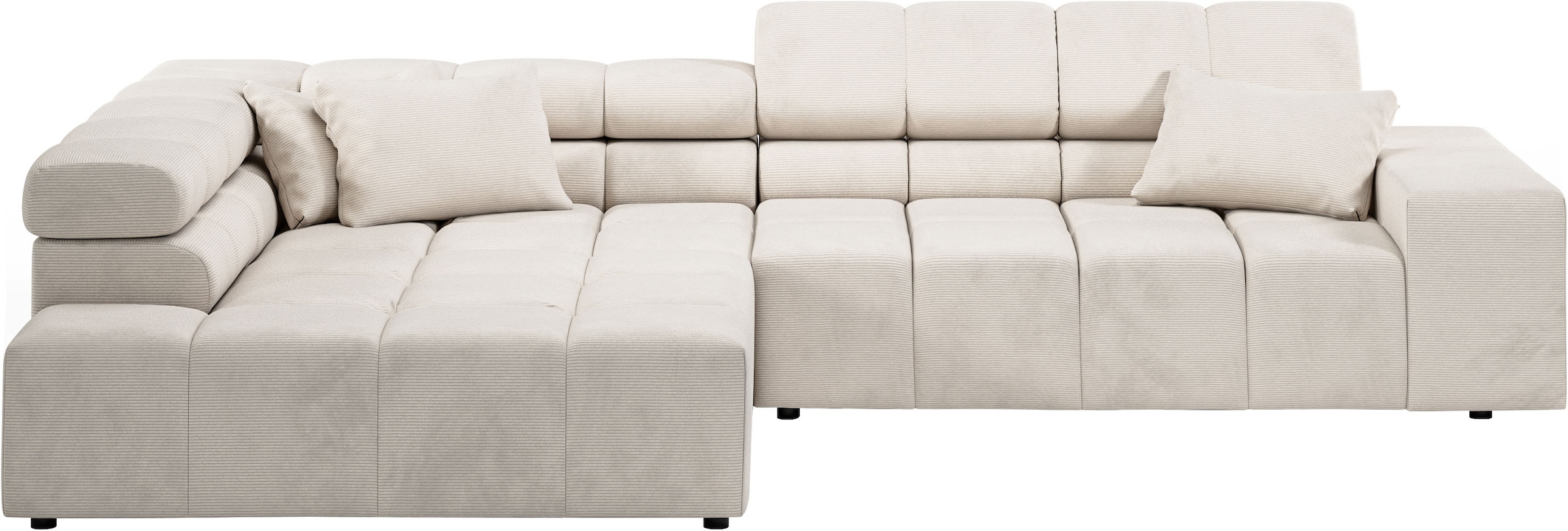 INOSIGN Ecksofa »Ancona incl. Kopfteilverstellung, Zierkissen Breite 319cm, L-Form«, wahlweise motorische Sitztiefenverstellung, auch in Cord + Easy Care