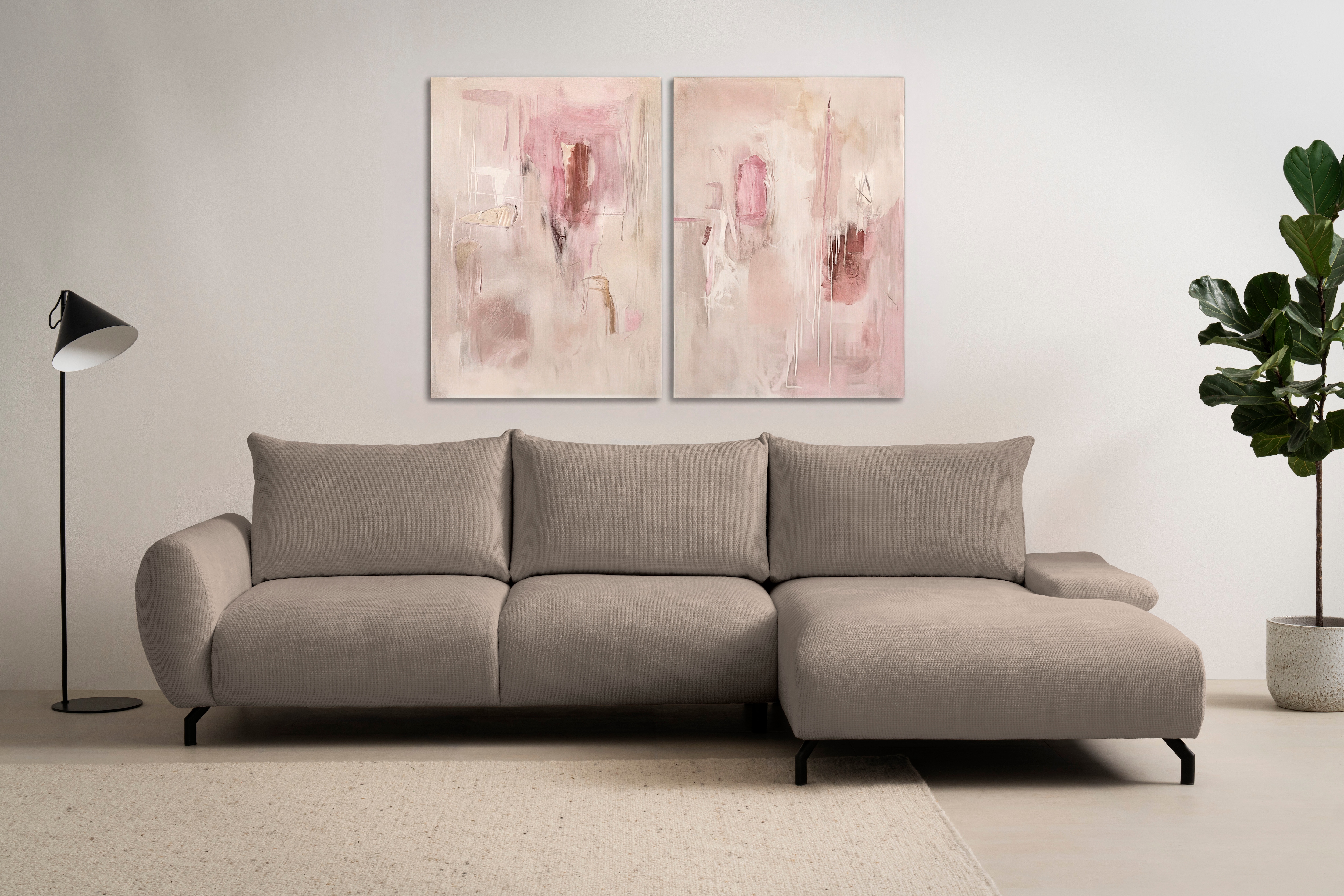 OTTO home Ecksofa "KELLIE, L-Form, 315 cm, verstellbare Armlehne, Metallfüße," wahlweise Recamiere links o. rechts, Chenille-Stoff, hoher Sitzkomfort