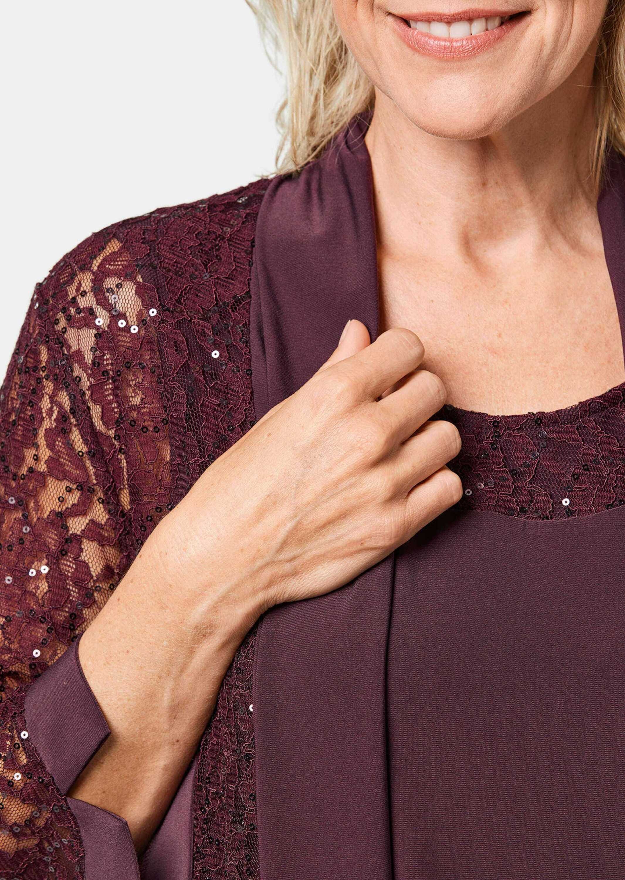 GOLDNER Klassische Bluse »Set (Spitzenjacke und Top) Set aus glitzerndem Spitzenjäckchen und Top«