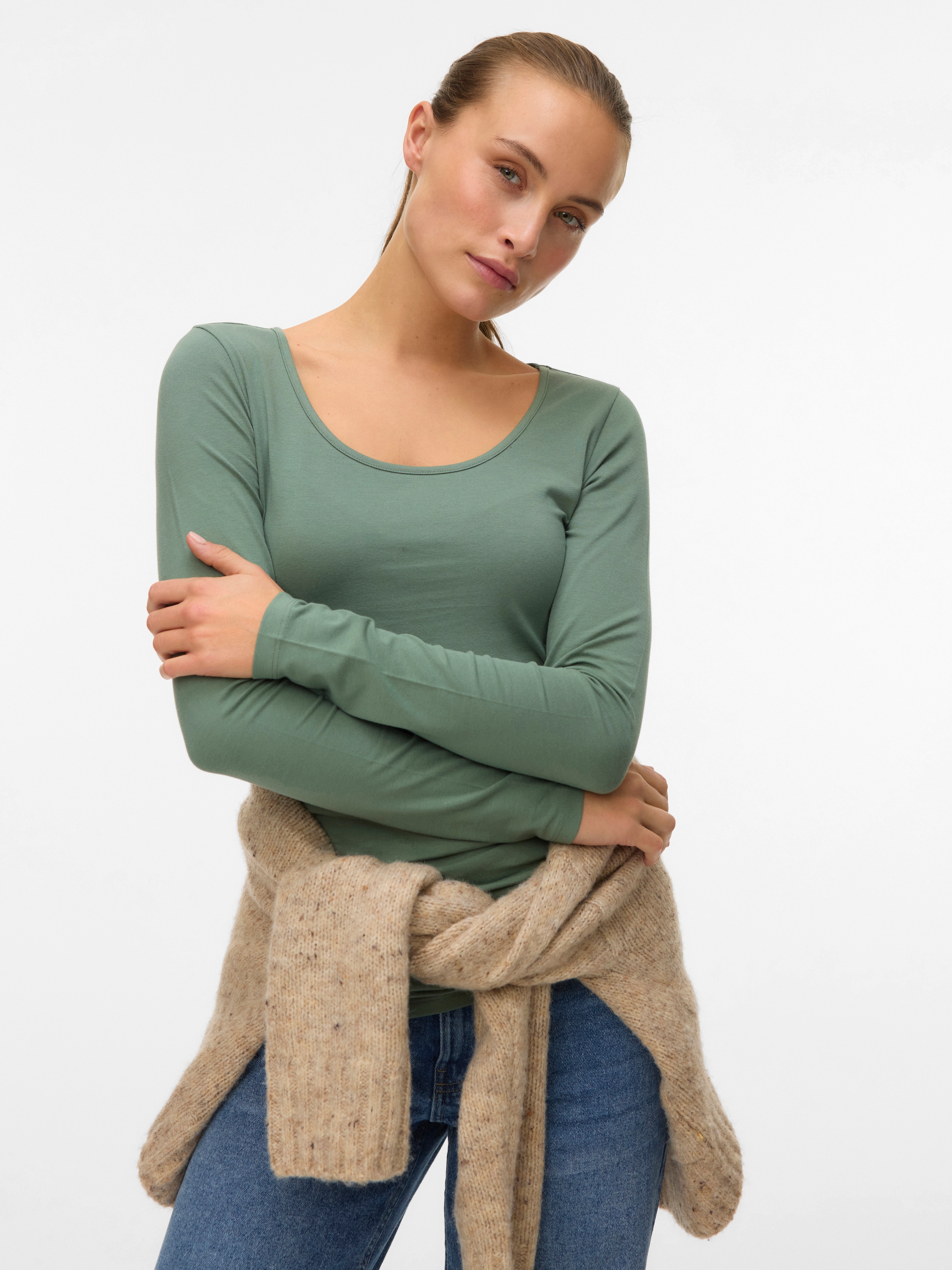 Vero Moda 1100000002199 "VMMAXI MY LS SOFT LONG U-NECK NOOS" Baumwollmischung, regular fit