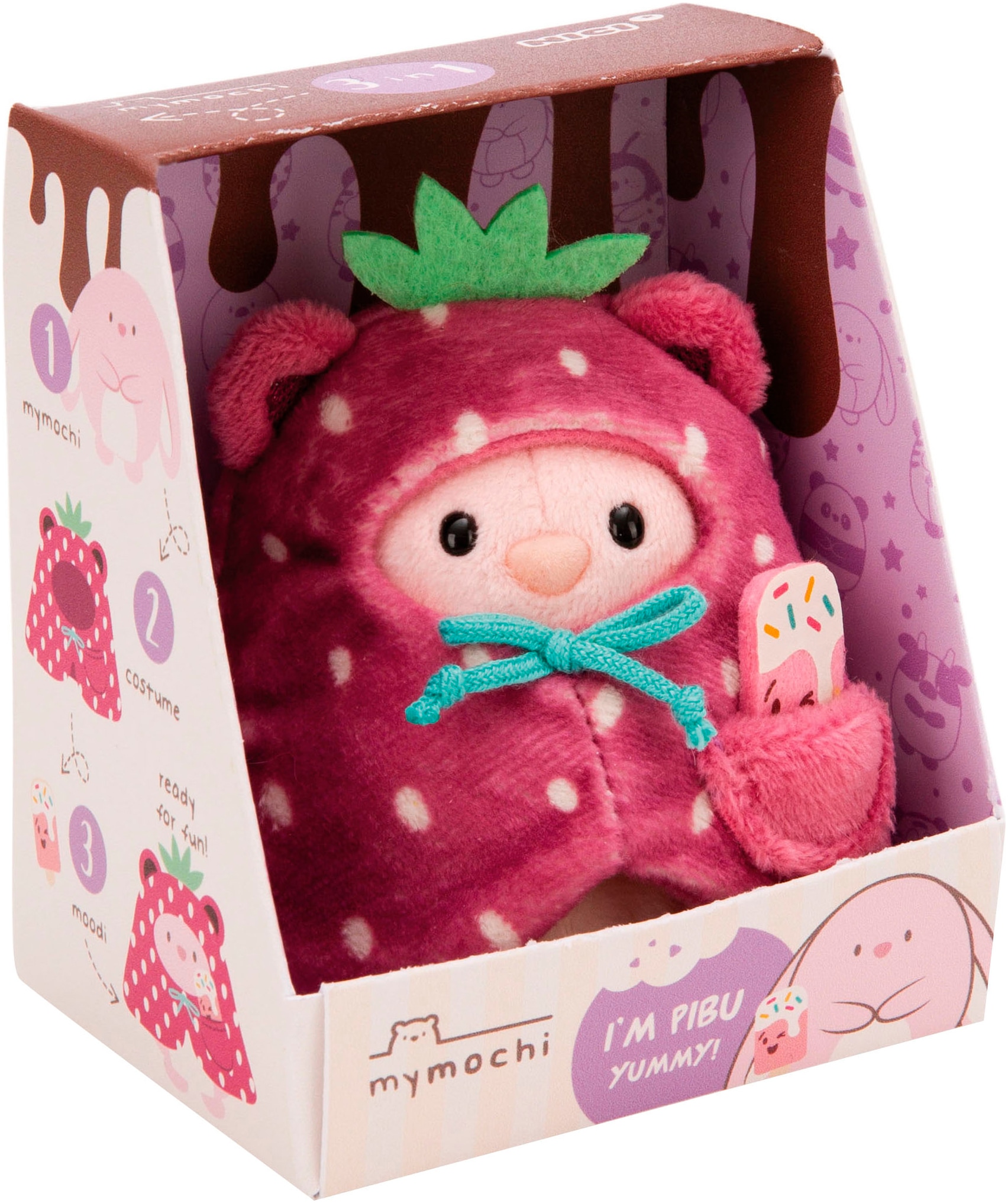 Nici Kuscheltier »mymochi, Set Hase Pibu 8 cm mit Softeis und Erdbeerkostüm«