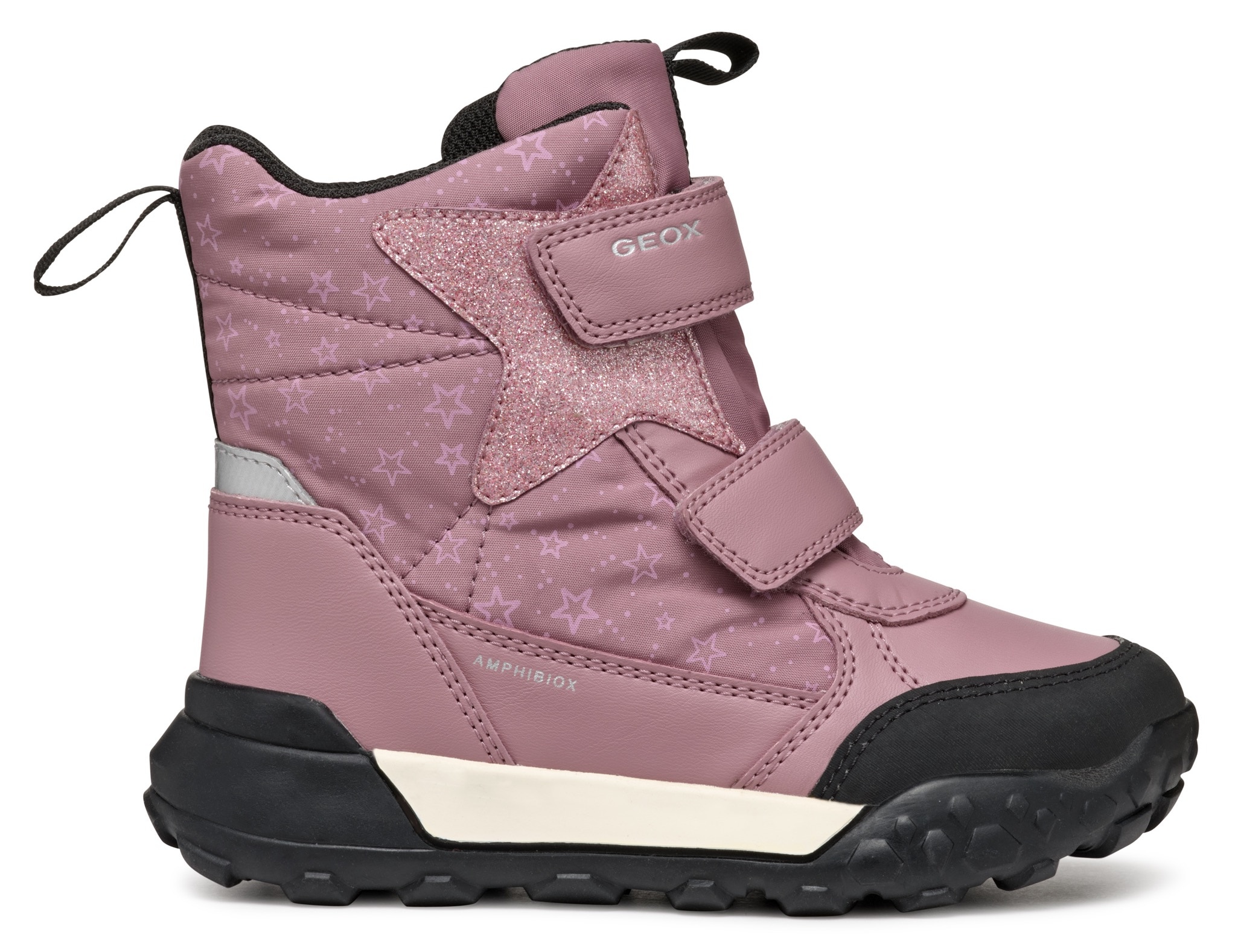 Geox Winterboots »J TREKKYUP GIRL B ABX«, Klettstiefel, Snowboots, Winterstiefel mit Metallic Look