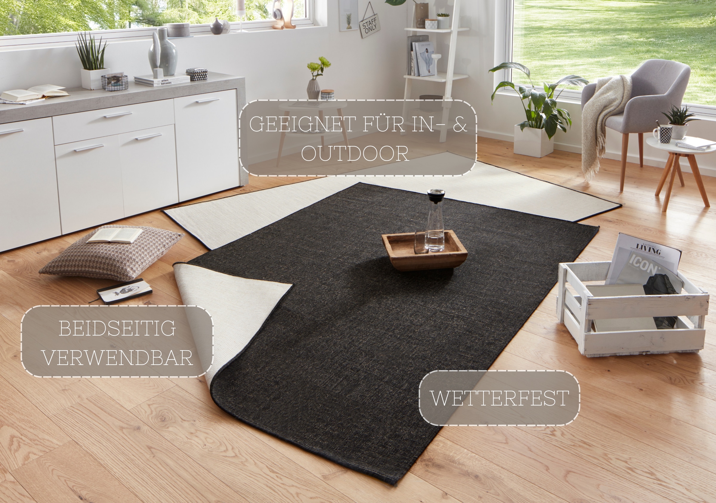NORTHRUGS Teppich »Miami Wendeteppich«, rechteckig, 5 mm Höhe, In-& Outdoor, Wetterfest, Balkon, Läufer, Wohnzimmer, Wasserfest