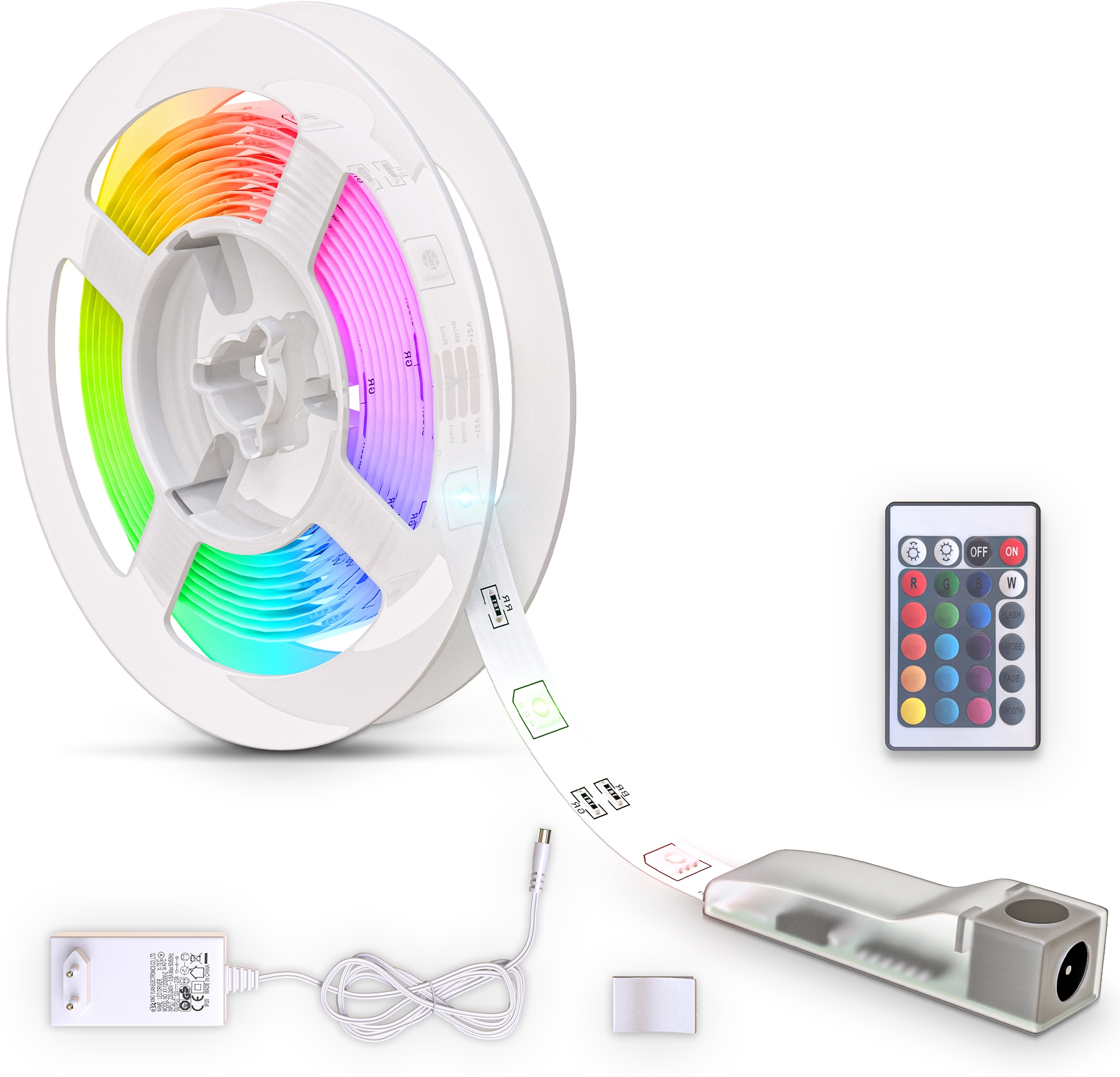 LED Stripe, LED Band 3m, RGB, Fernbedienung, selbstklebend, Farbwechsel, kürzbar