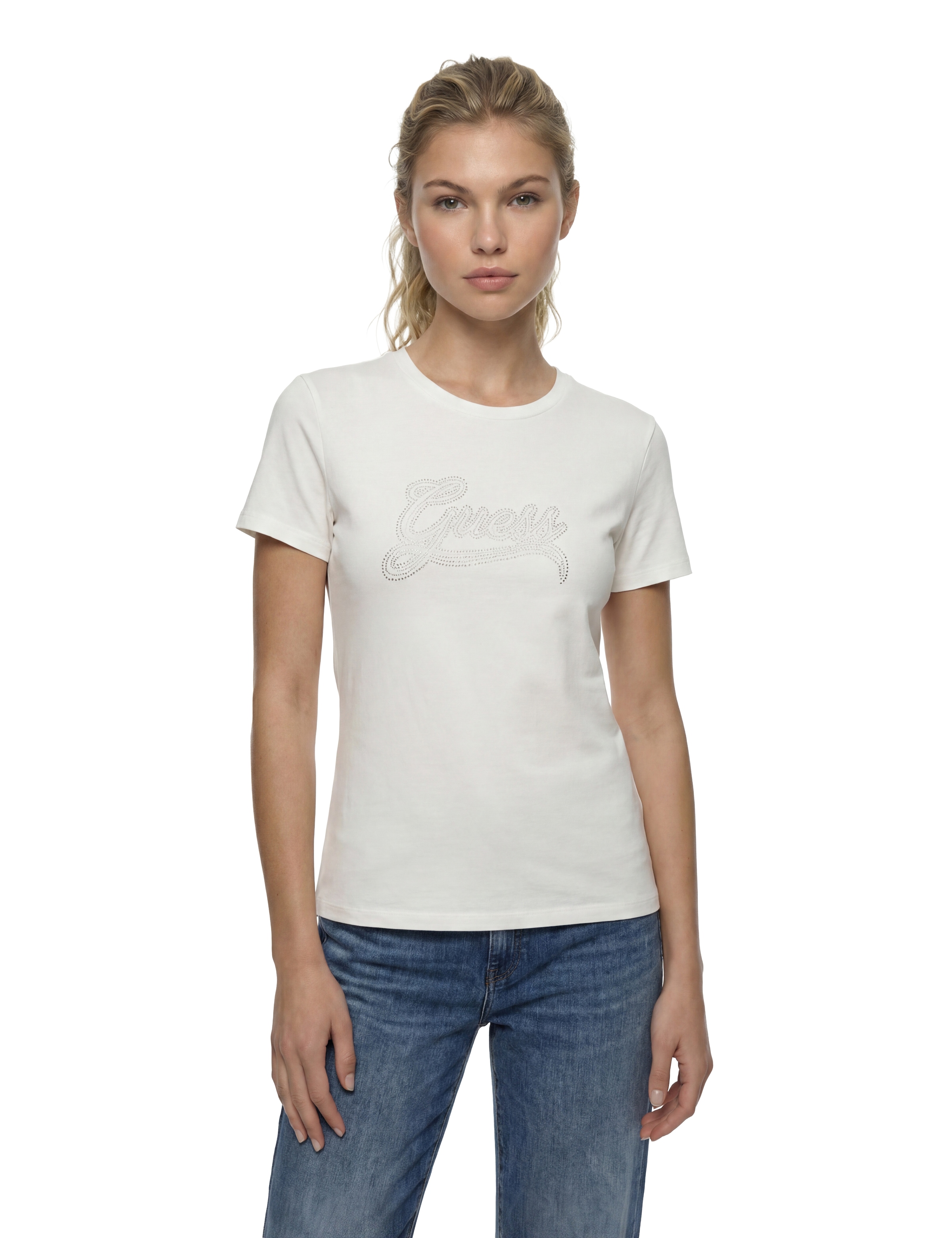 Guess Damen Blanc T-Shirt Stud Logo - Bild 3