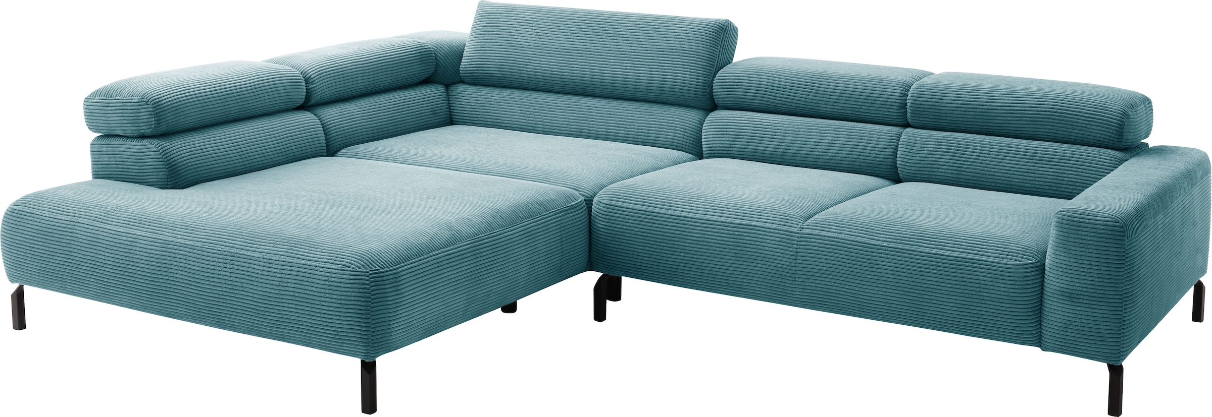 Places of Style Ecksofa »Antonelli, L-Form, inkl. Kopfteilverstellung, Breite 312 cm«, mit elektrischer Sitztiefenverstellung, in Cord, petrol