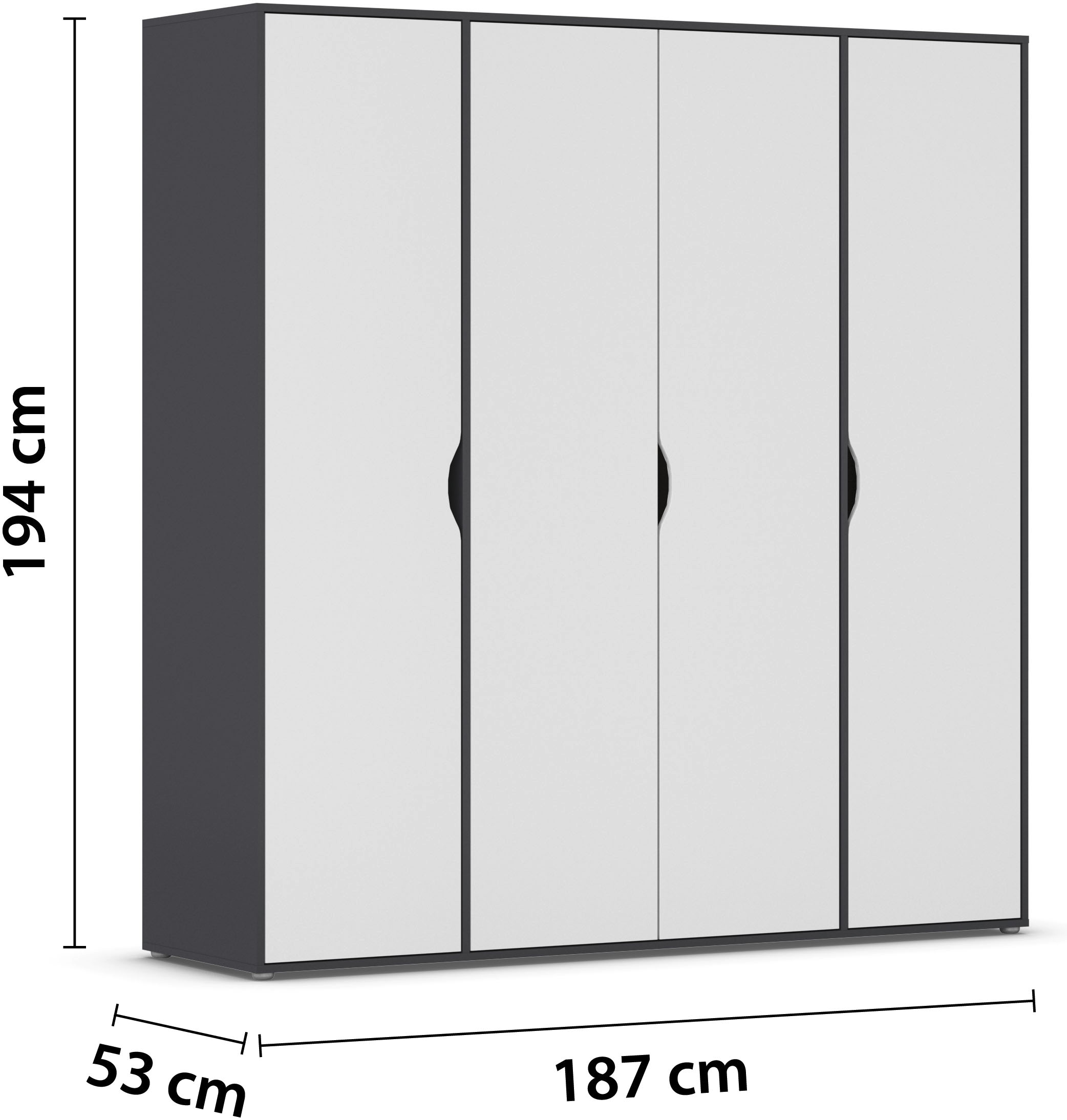 rauch Drehtürenschrank »Kleiderschrank Schrank Garderobe Wäscheschrank NARAI viel Stauraum«, (in 3 verschiedenen Ausstattungen BASIC/CLASSIC/PREMIUM), Griffausfräsungen für eine grifflose Optik TOPSELLER MADE IN GERMANY