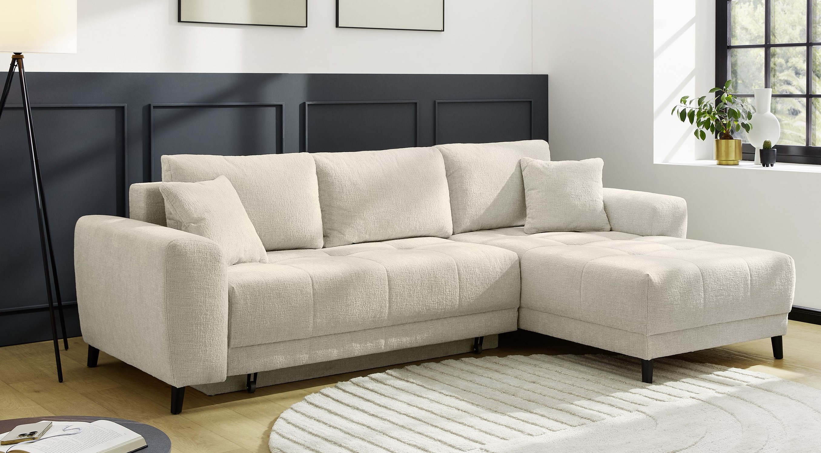 Jockenhöfer Gruppe Ecksofa "Beverly L-Form, B: 251 cm" mit Schlaffunktion, Bettkasten & Zierkissen