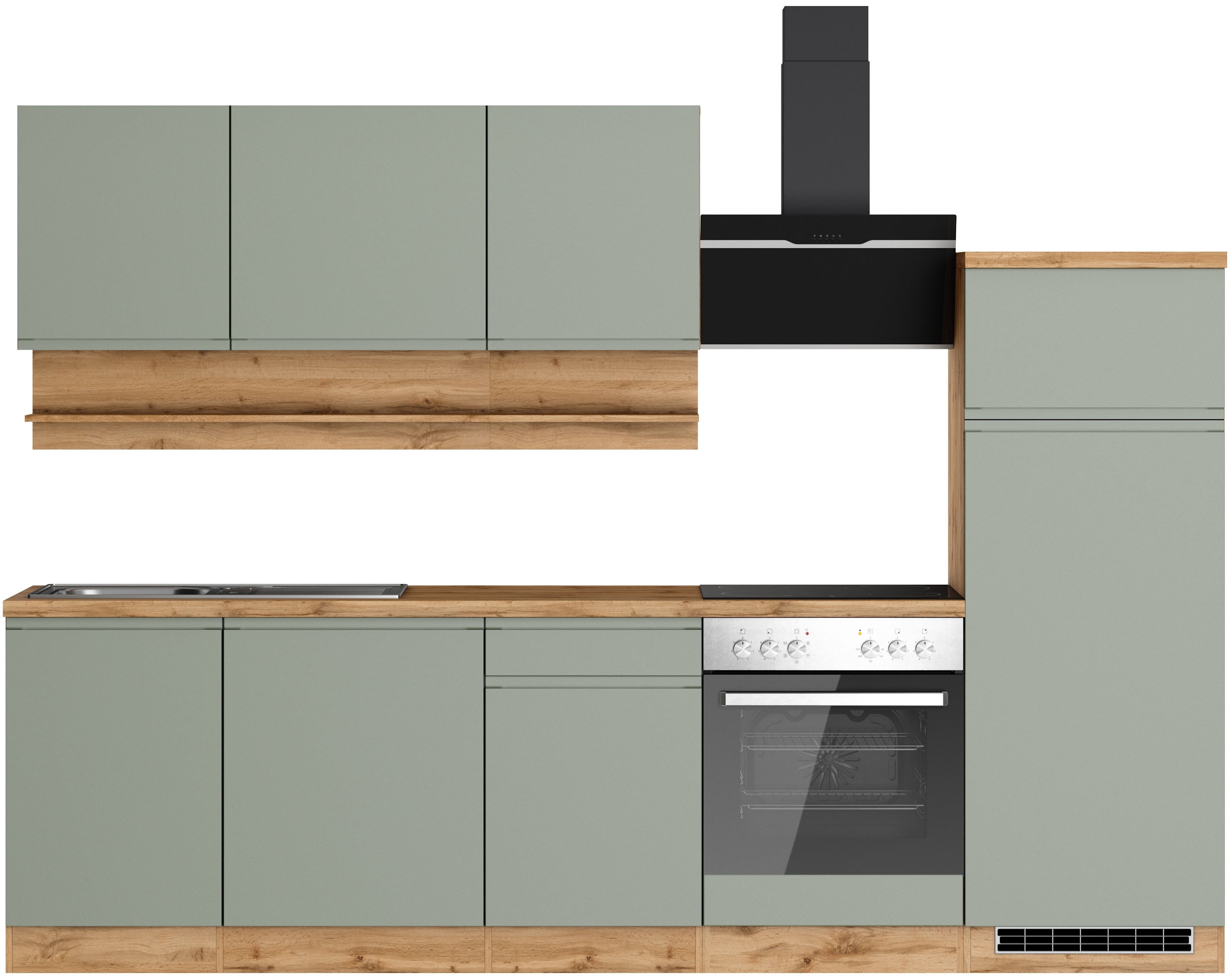 KOCHSTATION Küchenzeile "KS-Virginia,neu in verbesserter Ausführung" Arbeitsplatte 38 mm stark, Stauraum, Softclose, Breite 280 cm, Soft-Close, wahlweise mit E-Geräten