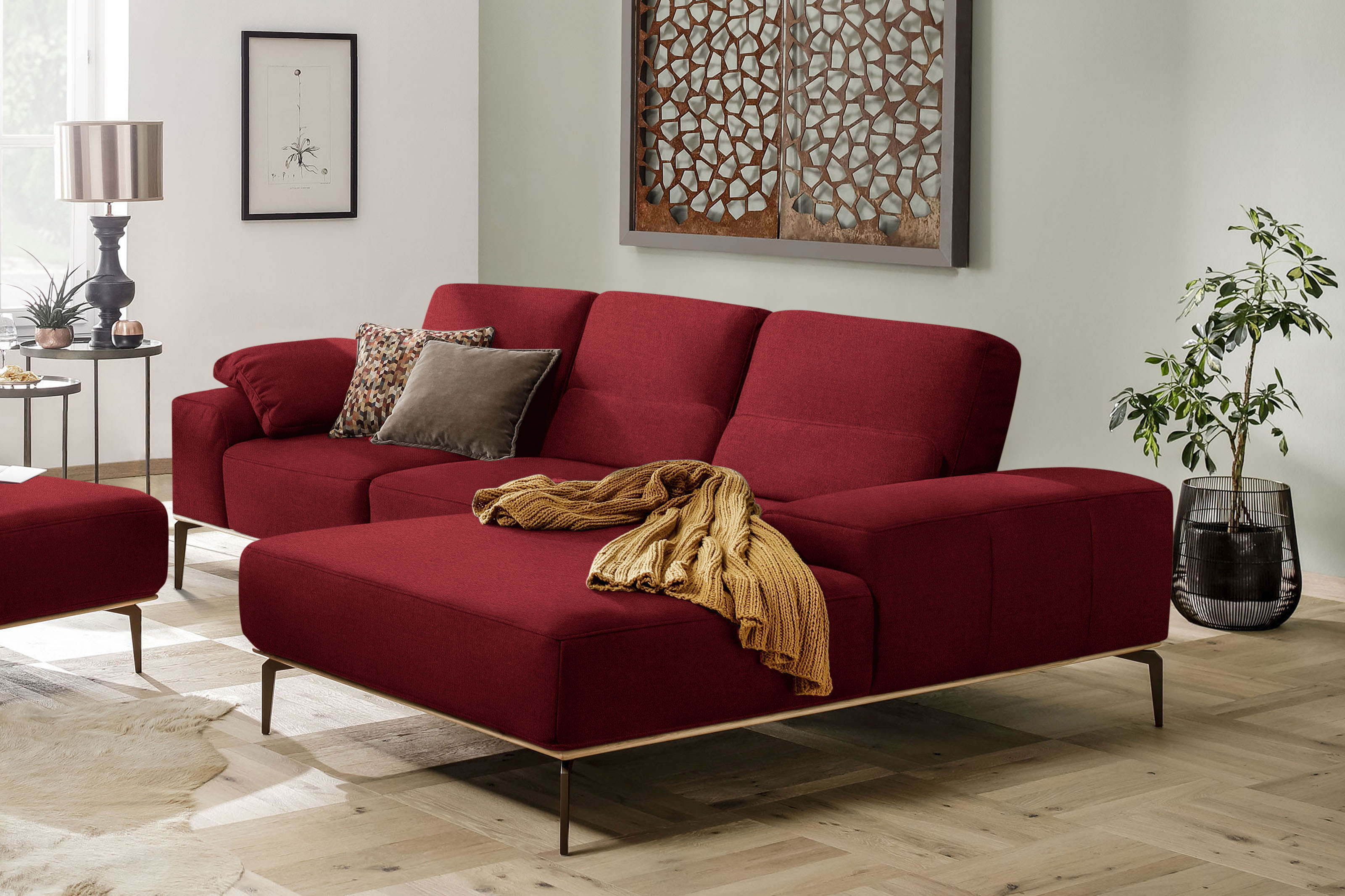 W.SCHILLIG Ecksofa "run, Designsofa mit tollem Sitzkomfort, bequem, L-Form" mit Holzsockel, Füße in Bronze pulverbeschichtet, Breite 279 cm