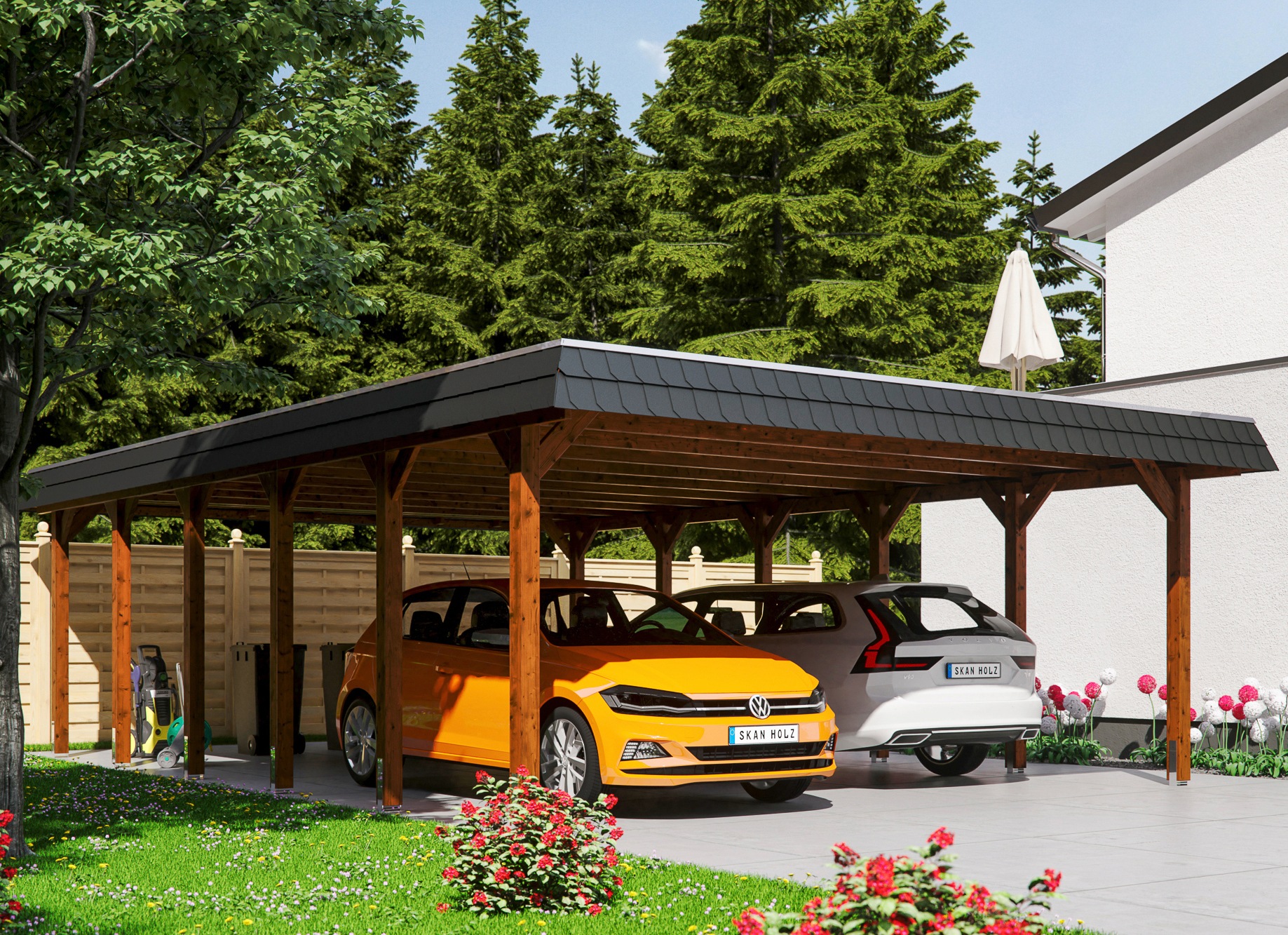 Skanholz Doppelcarport "Spreewald", Fichtenholz, 530 cm, braun