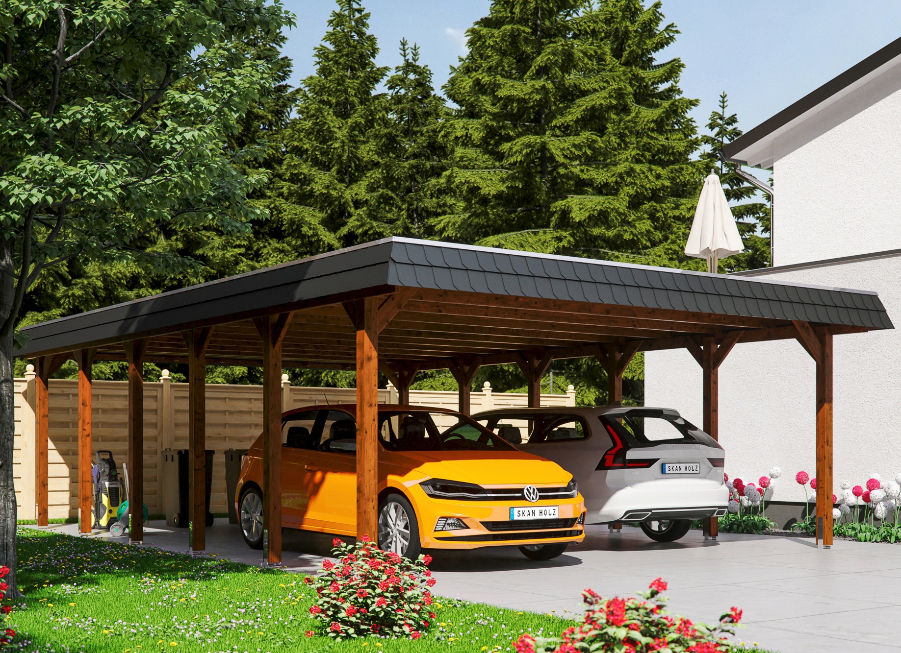 Skanholz Doppelcarport "Spreewald" Massivholz 530 cm braun