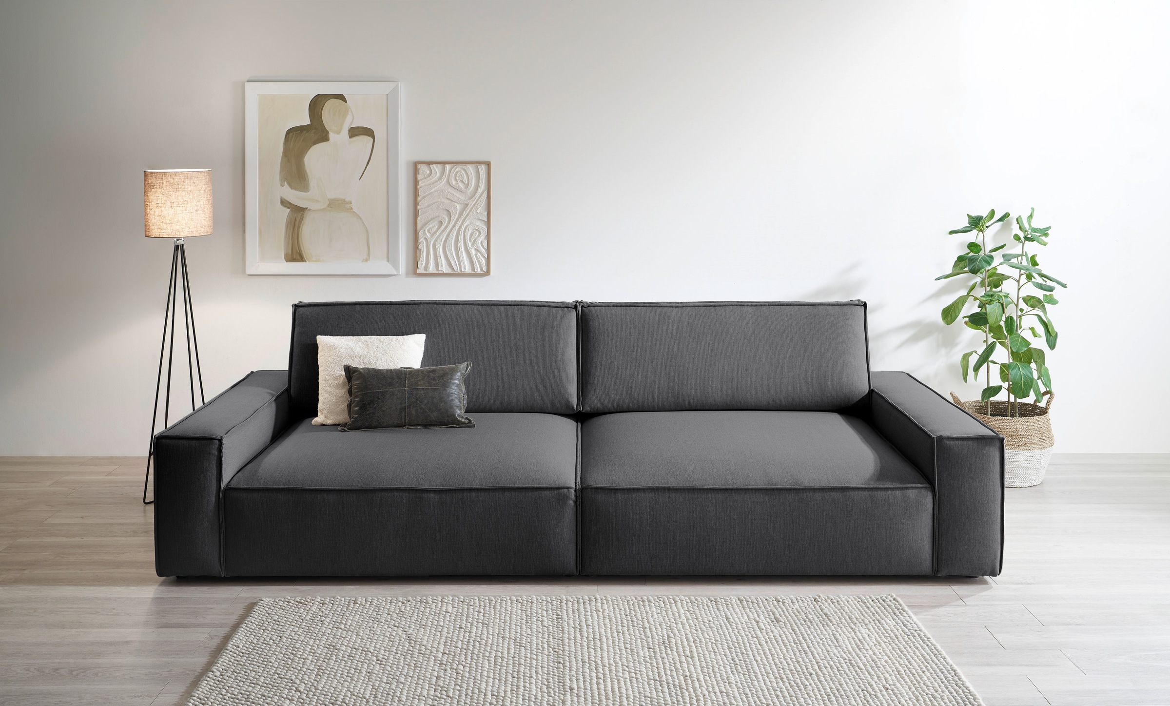 Big-Sofa HOME AFFAIRE, B:316cm H:90cm T:135cm, grau, 100% Polyester, Sofas, "NEU: SHERWOOD XXL, Big-Sofa (316cm), extra tiefe Sitzfläche 95 cm",