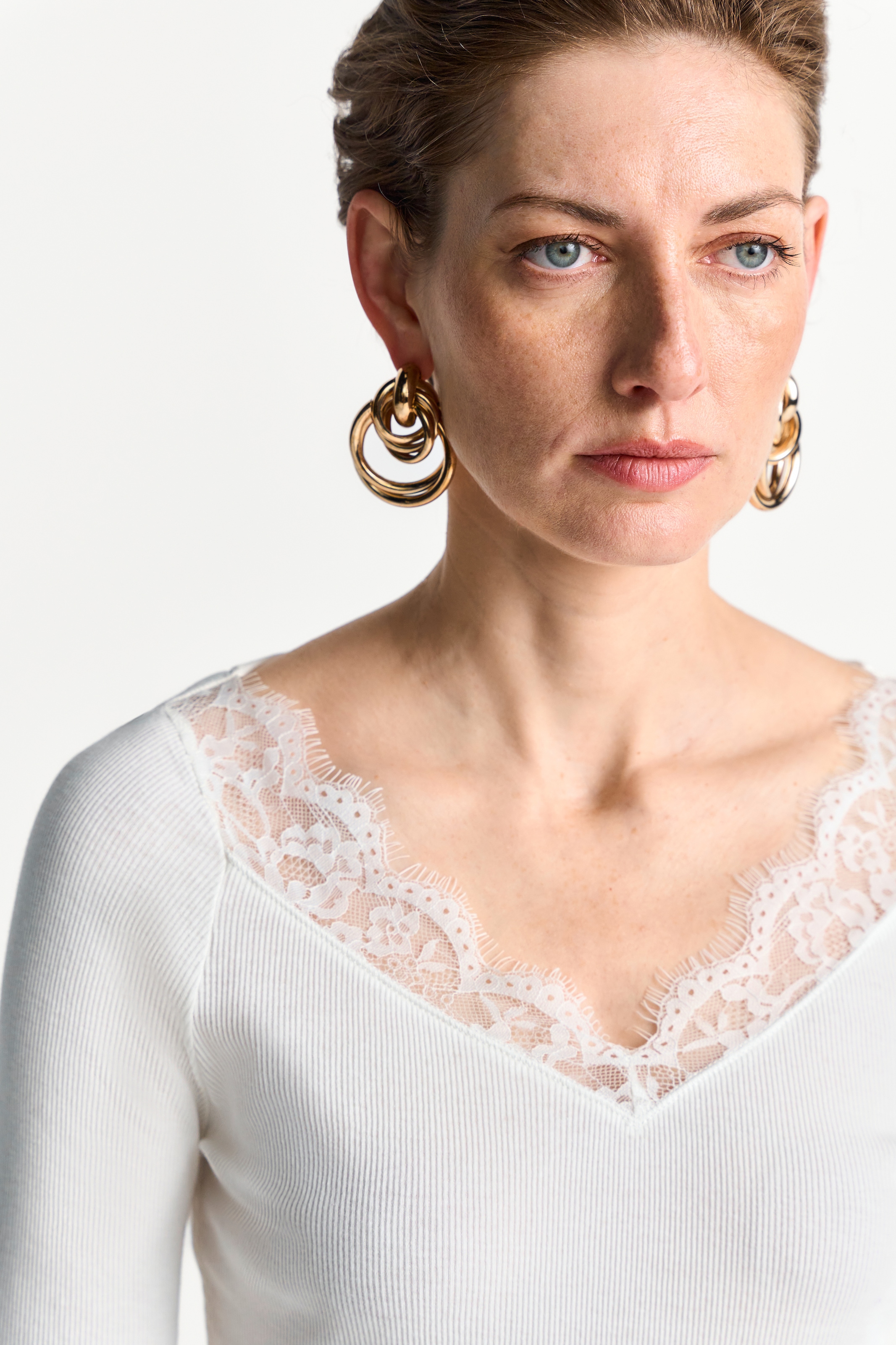 RICHROYAL Longsleeve elaganter V-Ausschnitt mit Spitze