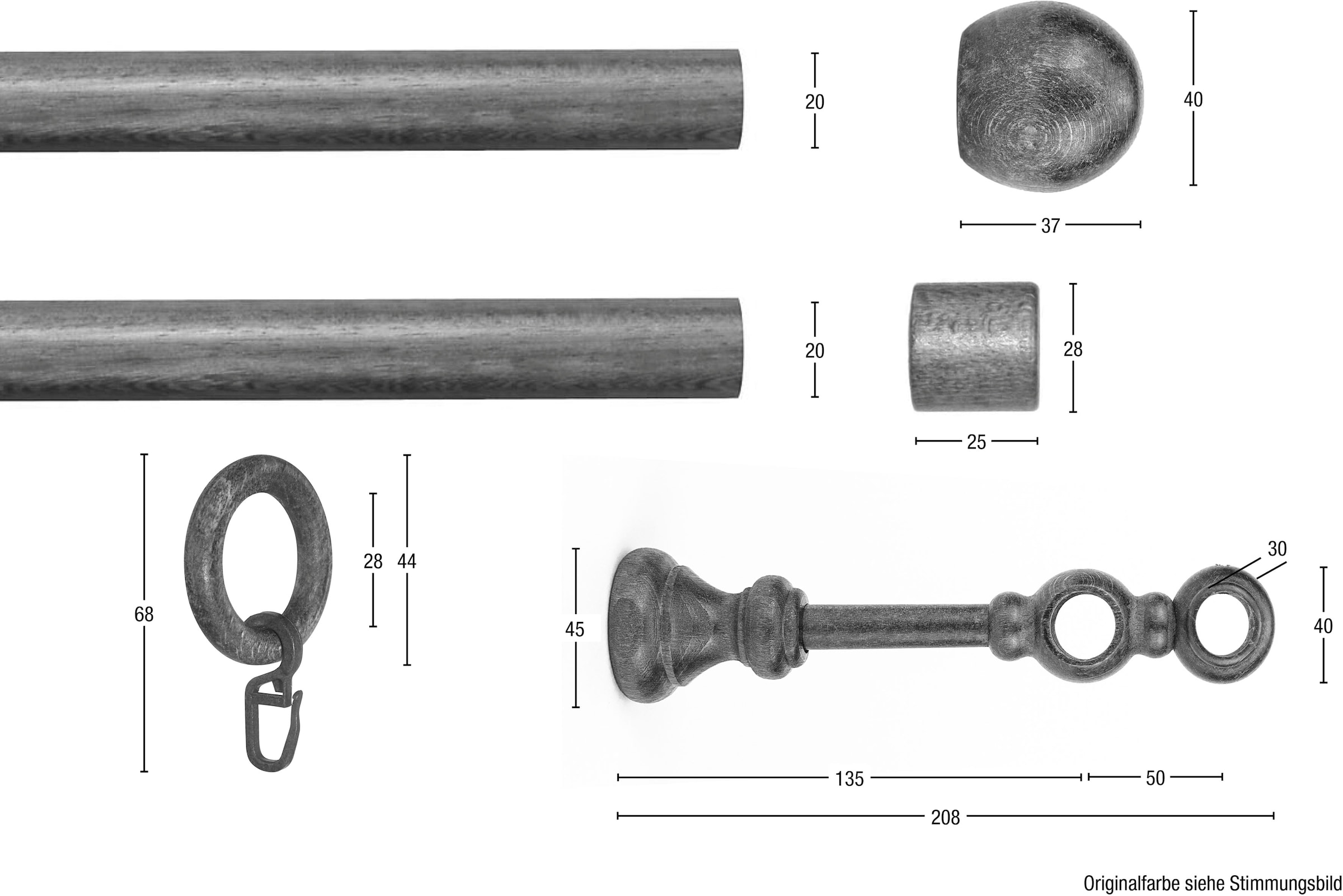 GARESA Gardinenstange »BAROCK«, 2 läufig-läufig, Wunschmaßlänge, Vorhanggarnitur, reine Holzgarnitur, verlängerbar, mit Ringe