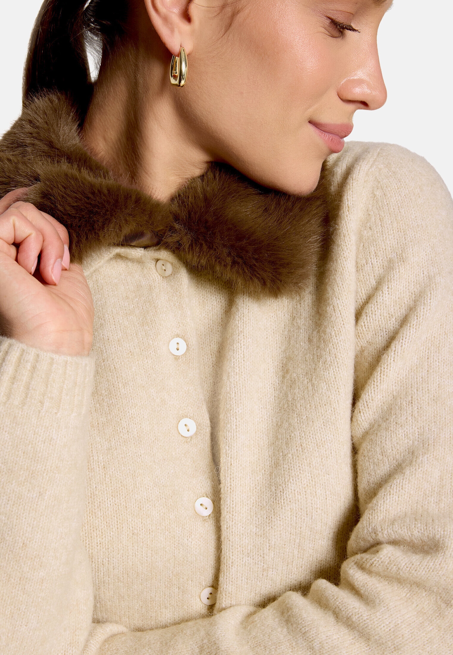 Zero Strickjacke »Damen mit Kunstfellkragen« 1 Material