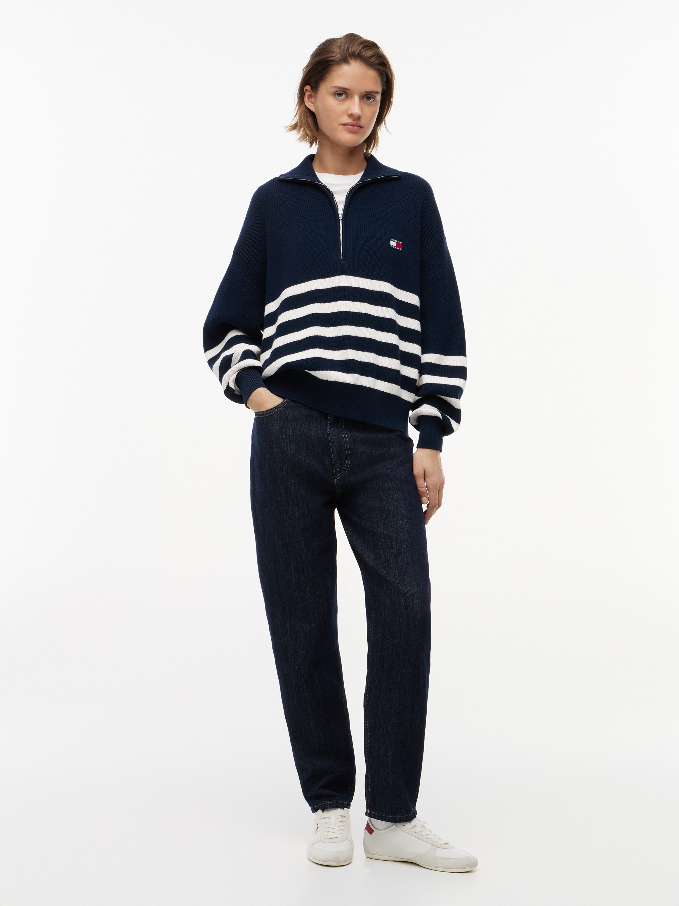 Tommy Jeans Troyer »TJW STRIPE QUARTER ZIP SWEATER« Baumwolle, mit Zipper, Streifen Design
