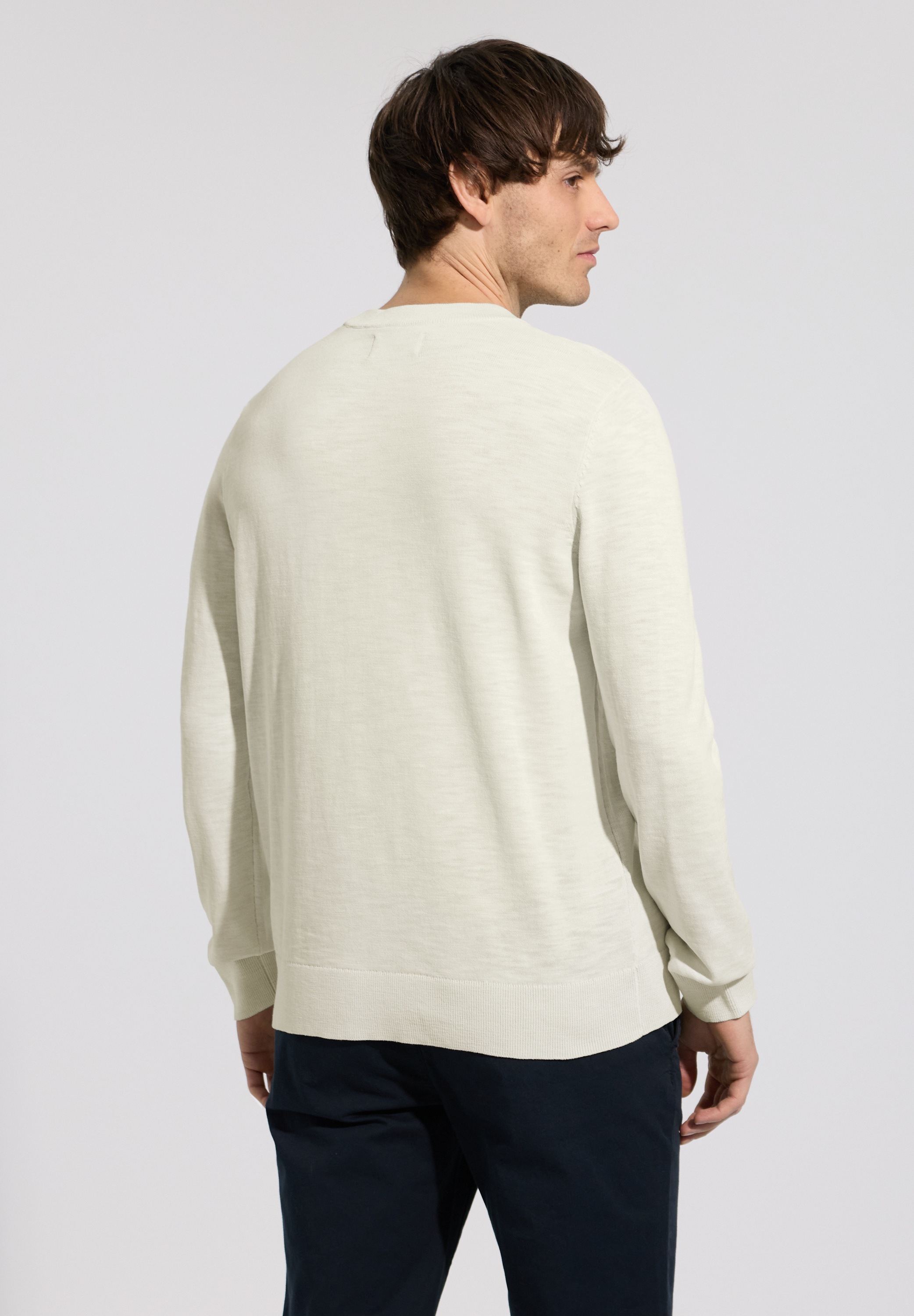 STREET ONE MEN Rundhalspullover aus reiner Baumwolle