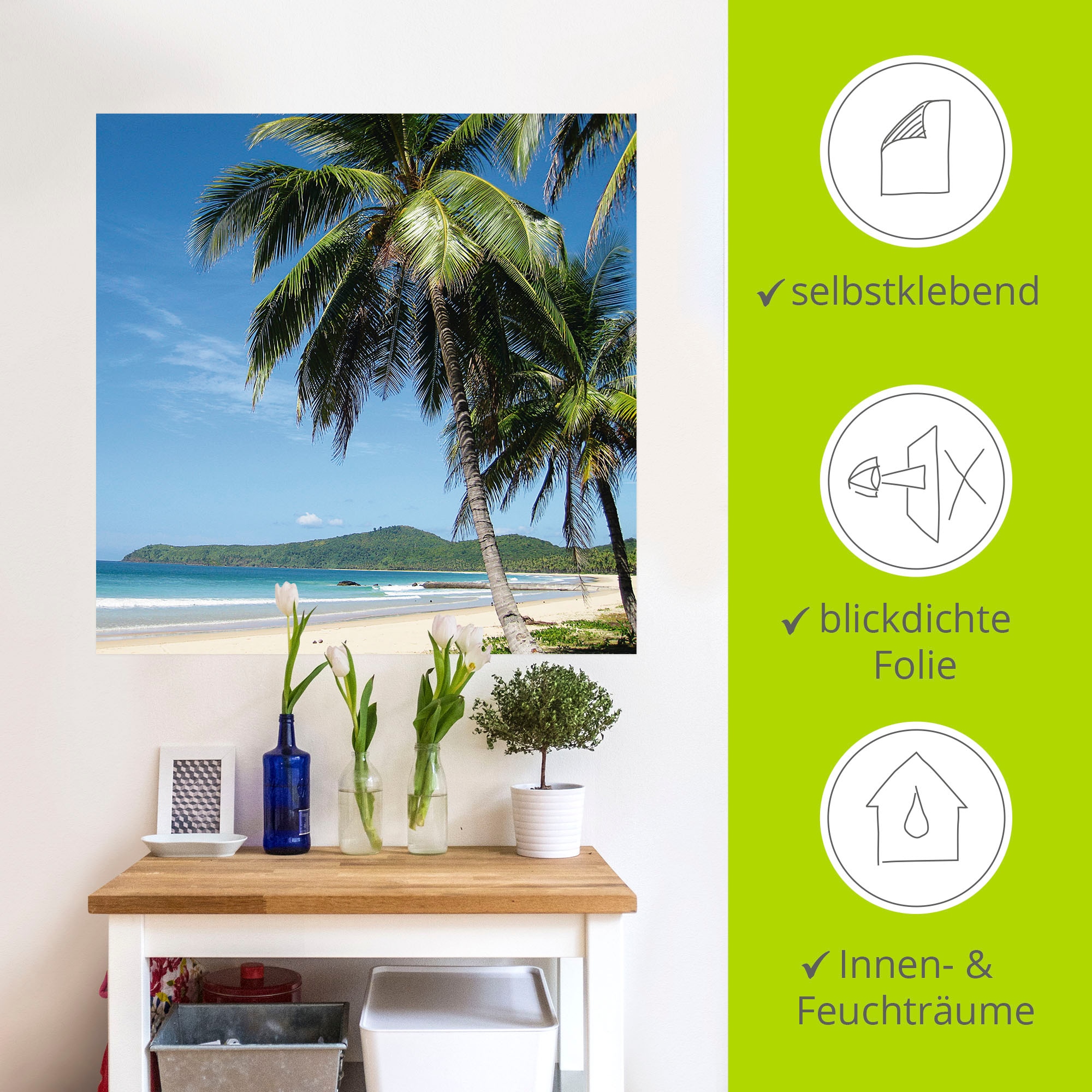 Artland Wandbild »Strand mit Palmen«, Strandbilder, (1 St.), als Alubild, Outdoorbild, Leinwandbild, Poster, Wandaufkleber