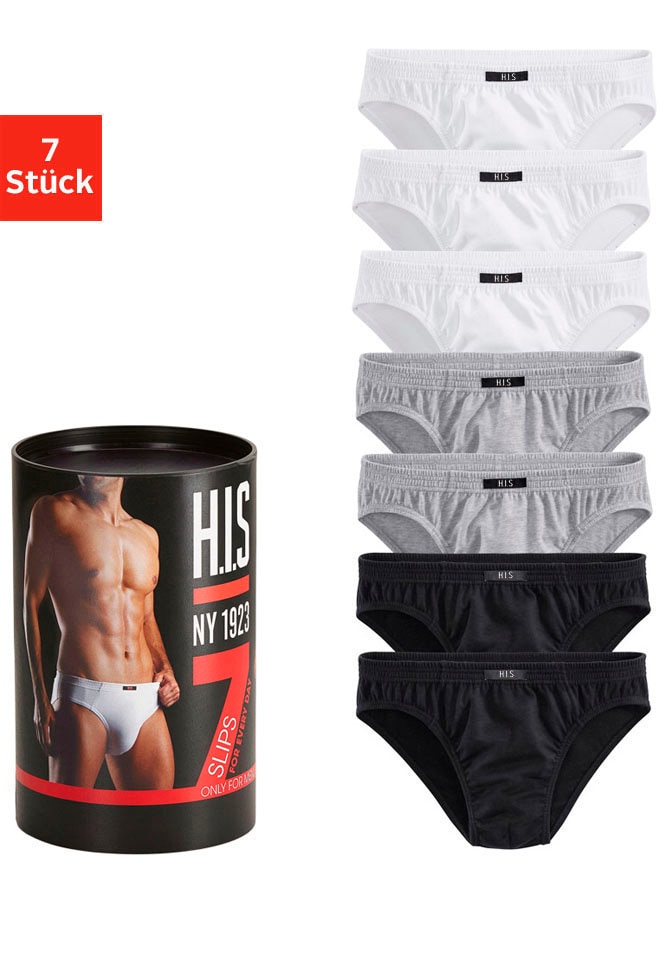 H.I.S Slip "Unterhosen für Herren" Dose, 7 Stk. aus Baumwoll-Mix in einer D günstig online kaufen
