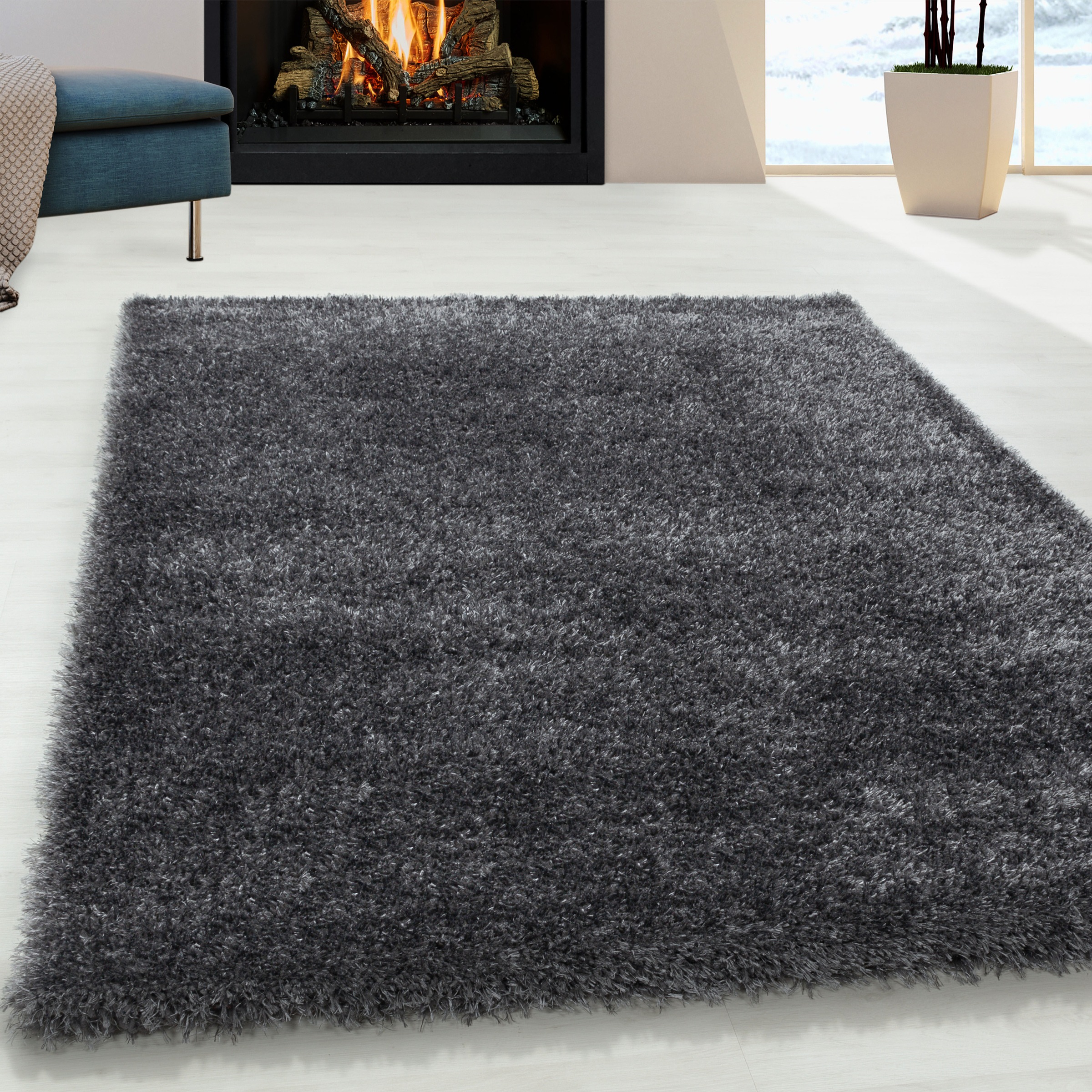 Hochflor-Teppich AYYILDIZ TEPPICHE "BRILLIANT 4200", grau, B:160cm H:50mm L:230cm, Polypropylen (PP), Teppiche, Läufer, auch in rund, Langflor, Shaggy, Wohnzimmer