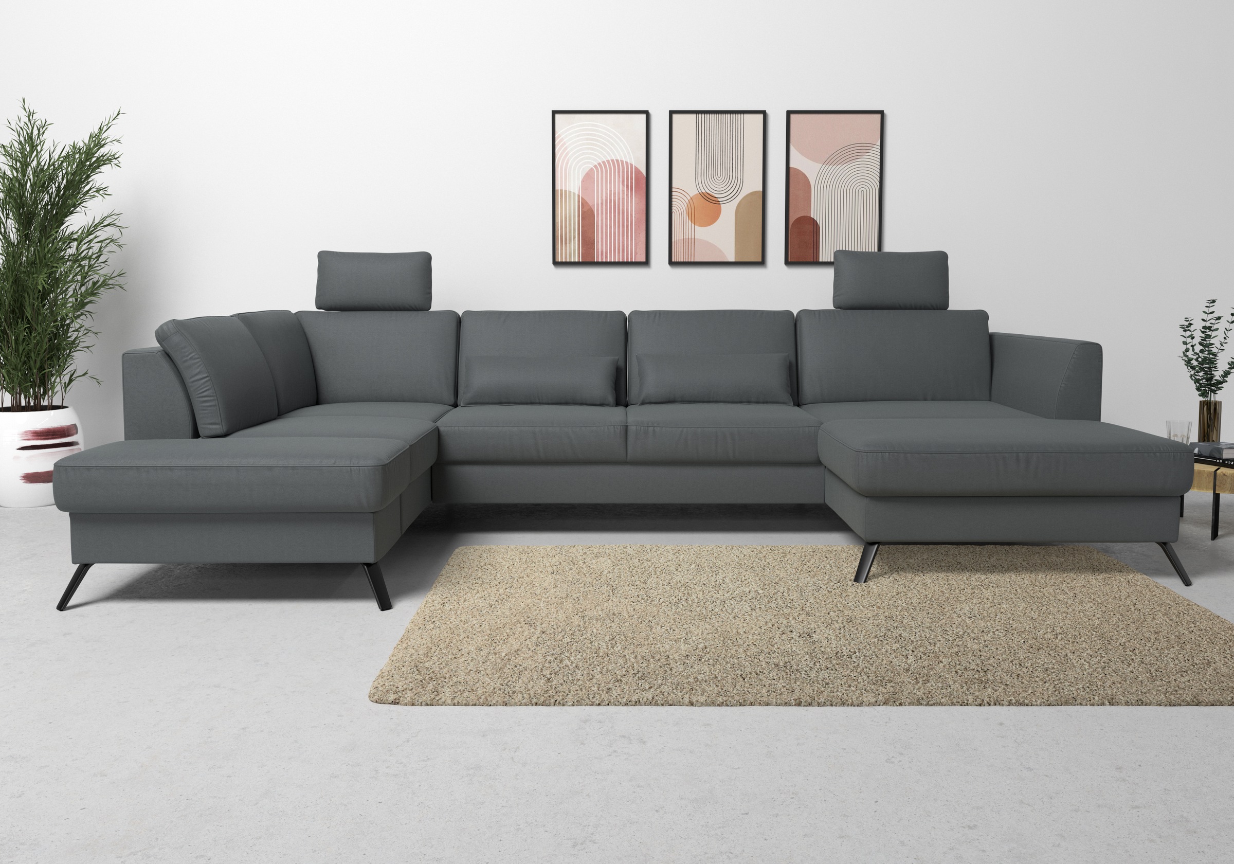 sit&more Wohnlandschaft "Olsen U-Form" inklusive Sitztiefenverstellung, optional Schlaffunktion, 15cm hoch