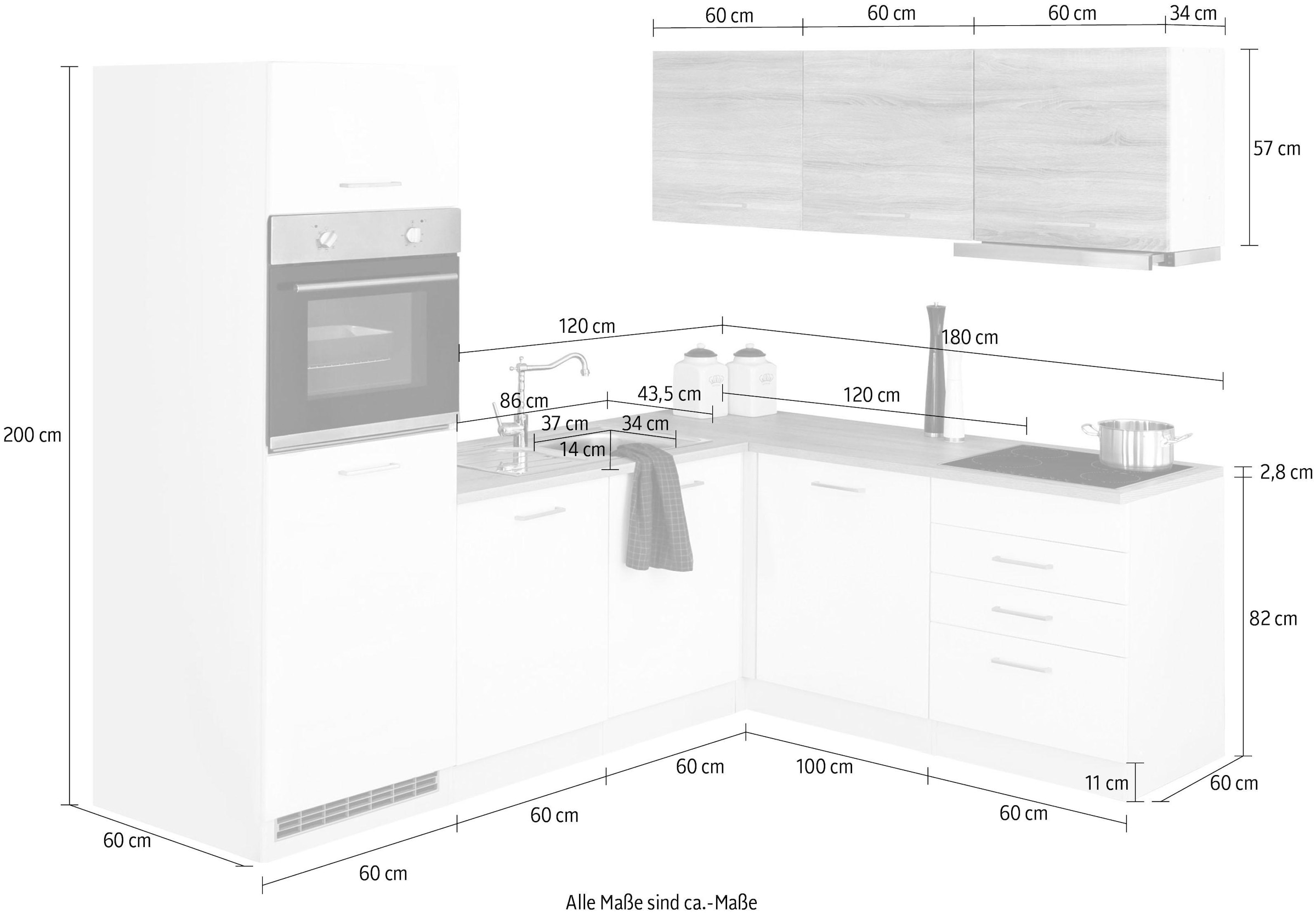 KOCHSTATION Winkelküche »KS-Visby«, mit E-Geräte, Winkel 240 x 180cm inkl. Kühlschrank u. Geschirrspüler