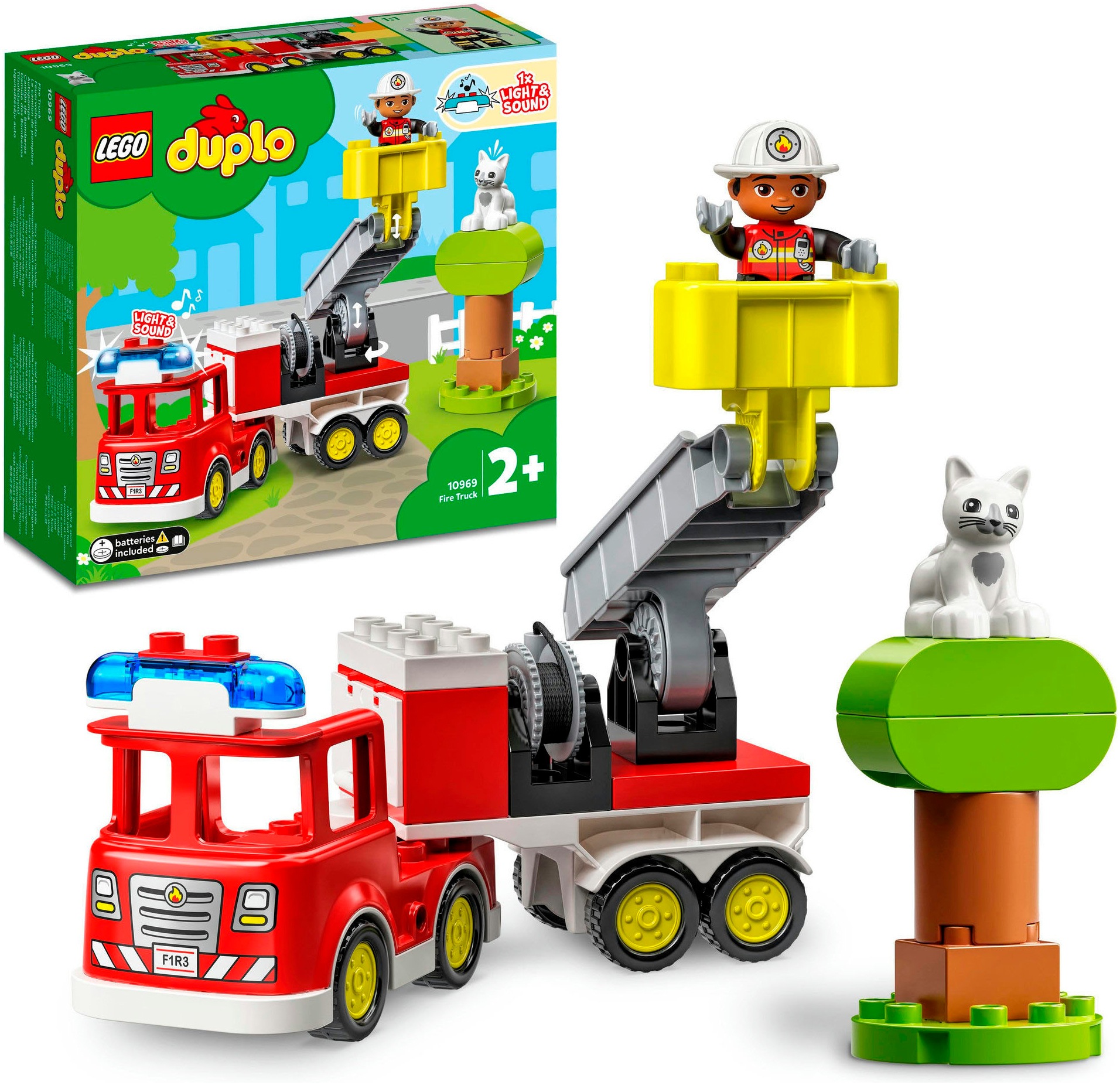 LEGO Kinder Konstruktionsspielsteine "Feuerwehrauto (10969), LEGO DUPLO", bunt, Kunststoff, Spielbausteine, mit Sirene und Licht; Made in Europe