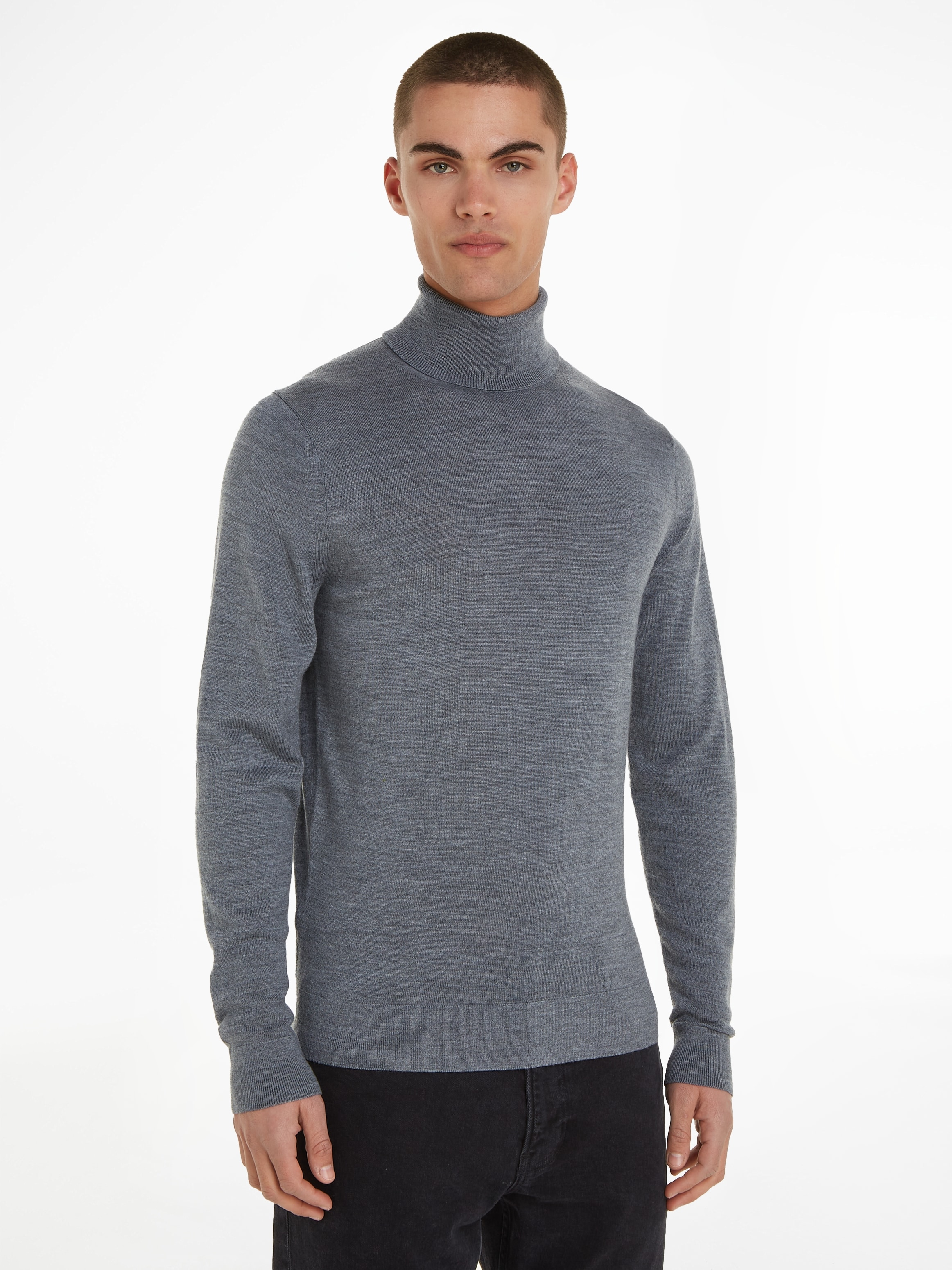 Calvin Klein Rollkragenpullover "SUPERIOR WOOL TURTLE NECK", mit Logostickerei