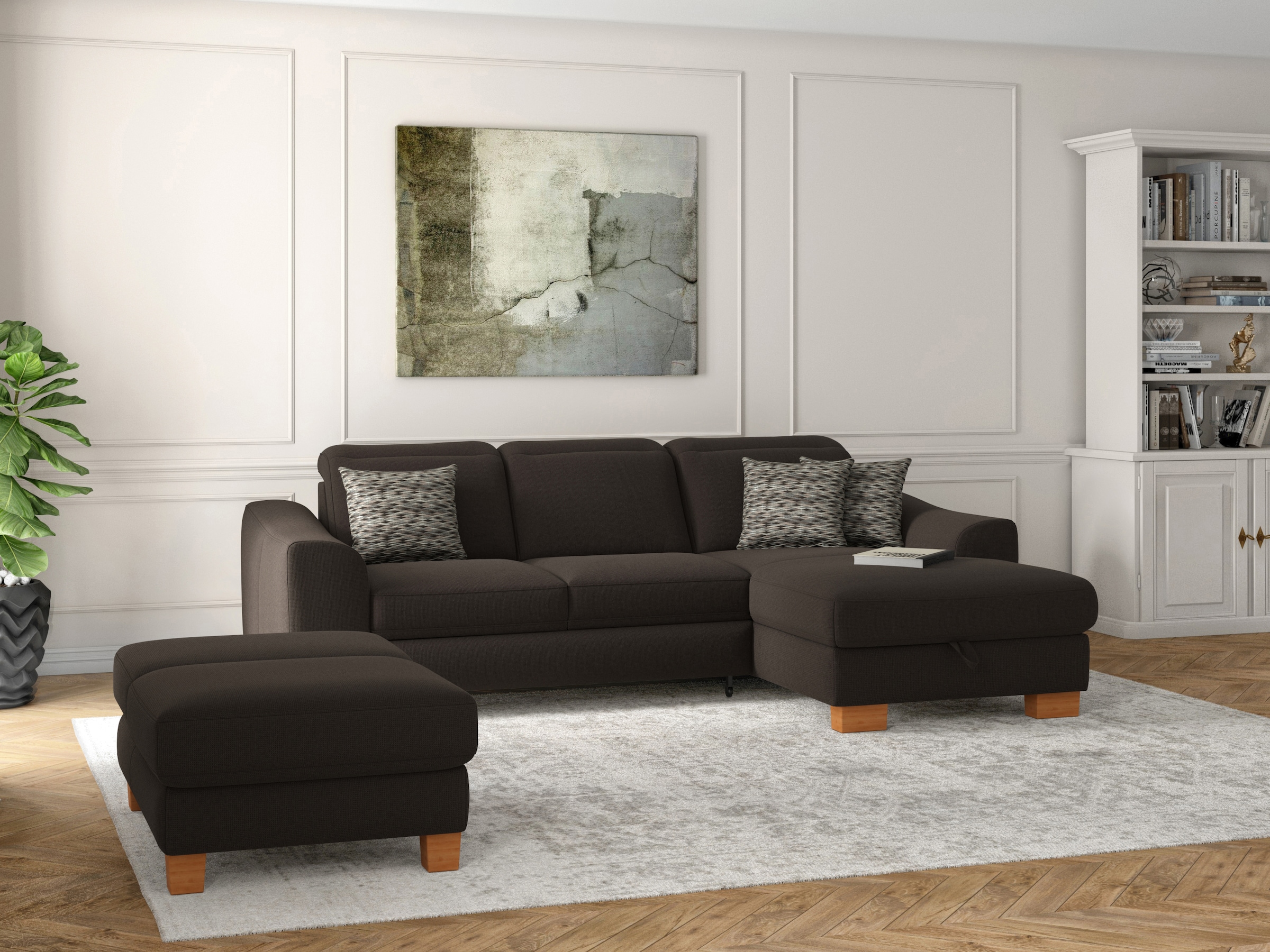 sit&more Ecksofa "Dundee L-Form" mit Federkern und Massivholzfüßen, wahlweise mit Kopfteilverstellung