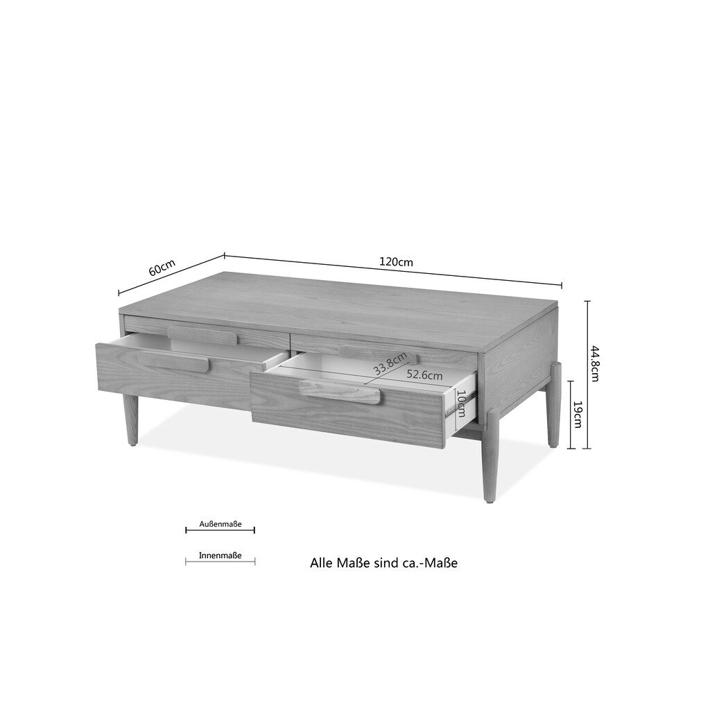 Guido Maria Kretschmer Home&Living Couchtisch »Claus«, In 2 Farben, 2 Schubladen, Breite 120 cm