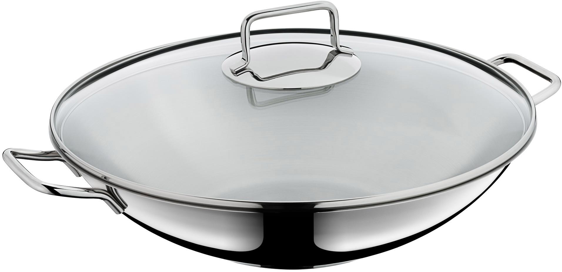 WMF Wok "Macao, Ø 36 cm, Wokpfanne mit Glasdeckel, induktionsgeeignet" Cromargan Edelstahl Rostfrei 18/10 für alle gängigen Herdarten geeignet, spülmaschinengeeignet
