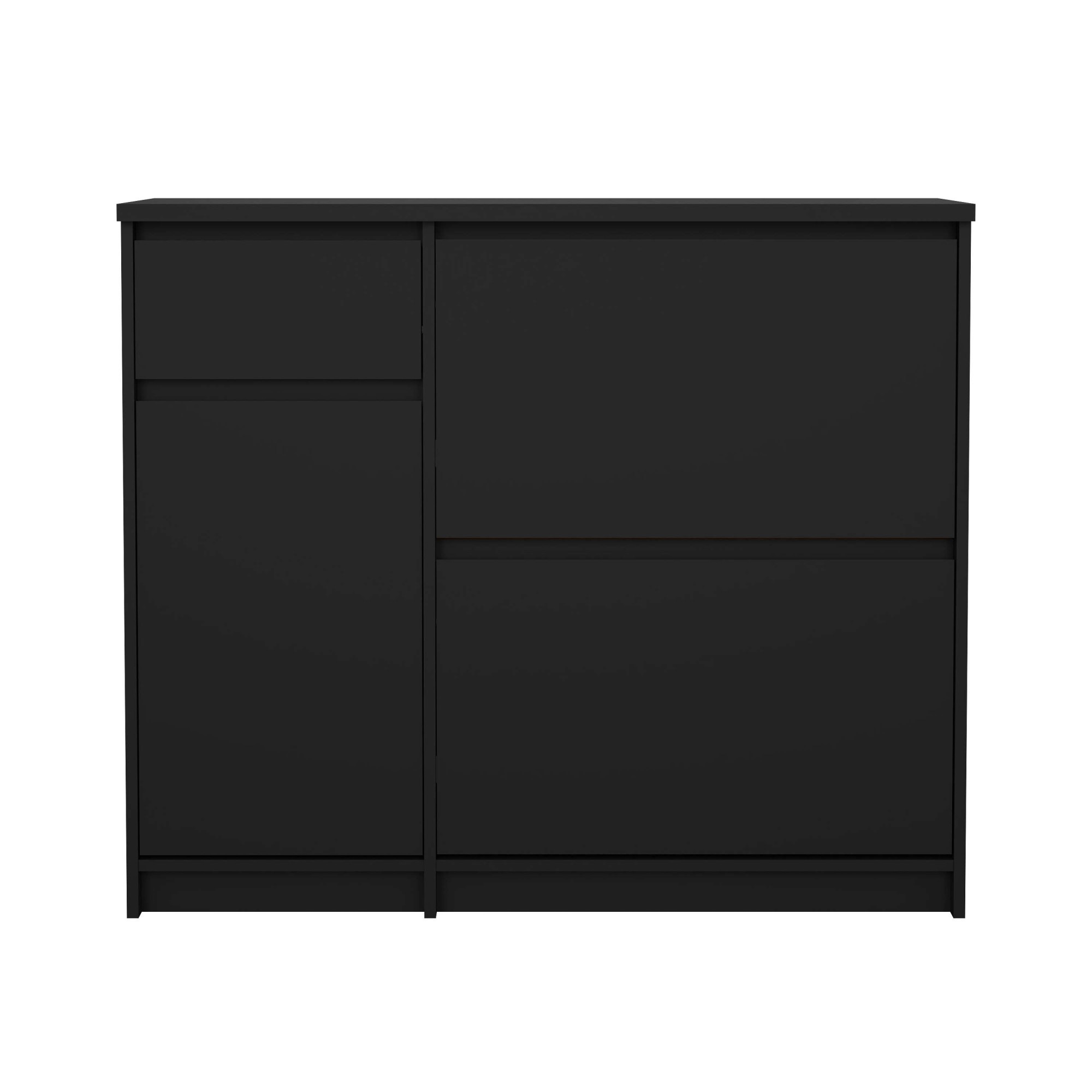 Naia Shoe Cabinet with 2 Shoe Compartments 1 Door and 1 Drawer in Black Matt, none