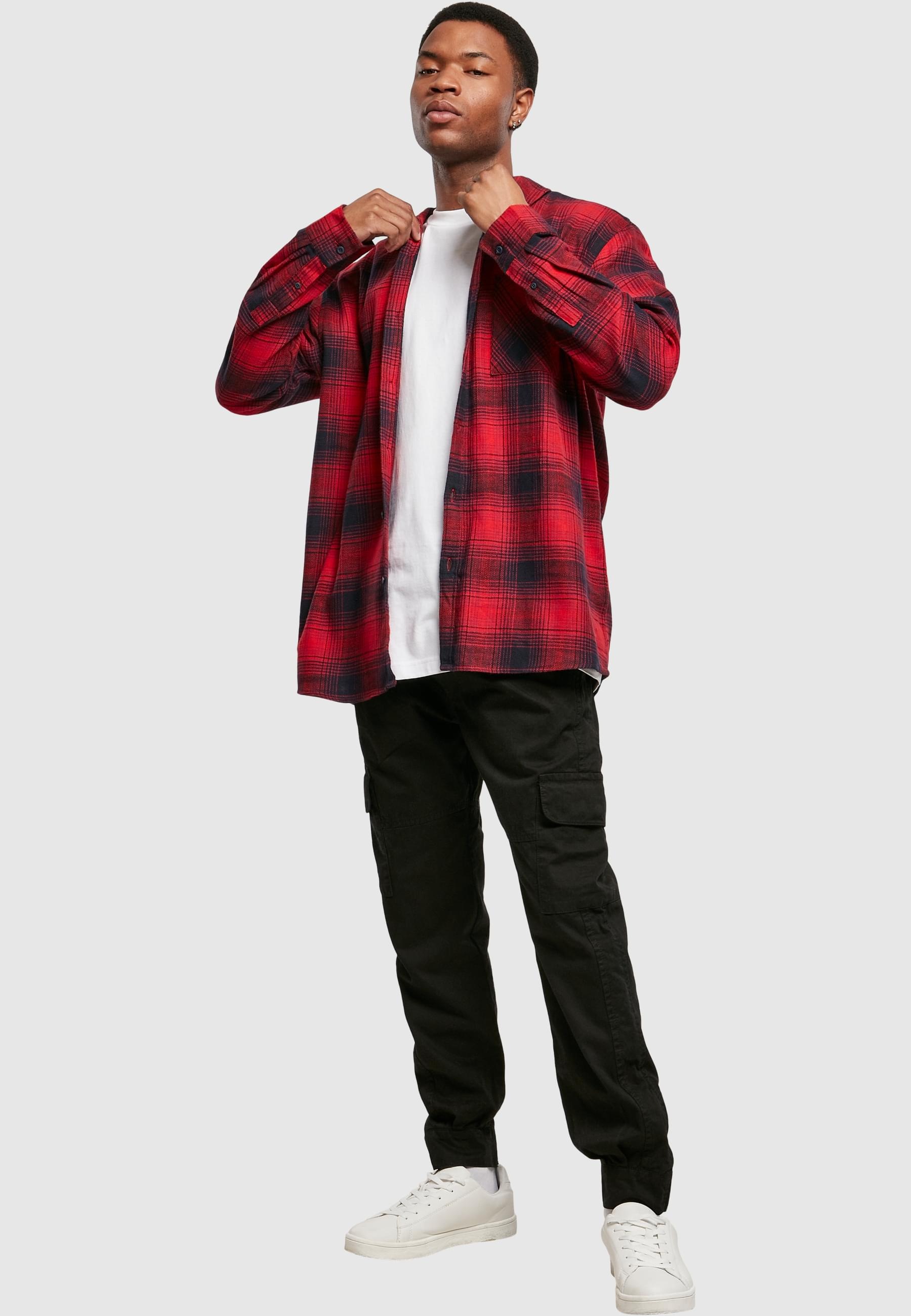 URBAN CLASSICS Langarm-Poloshirt »Urban Classics Herren Oversized Checked Grunge Shirt«, (1 tlg.)