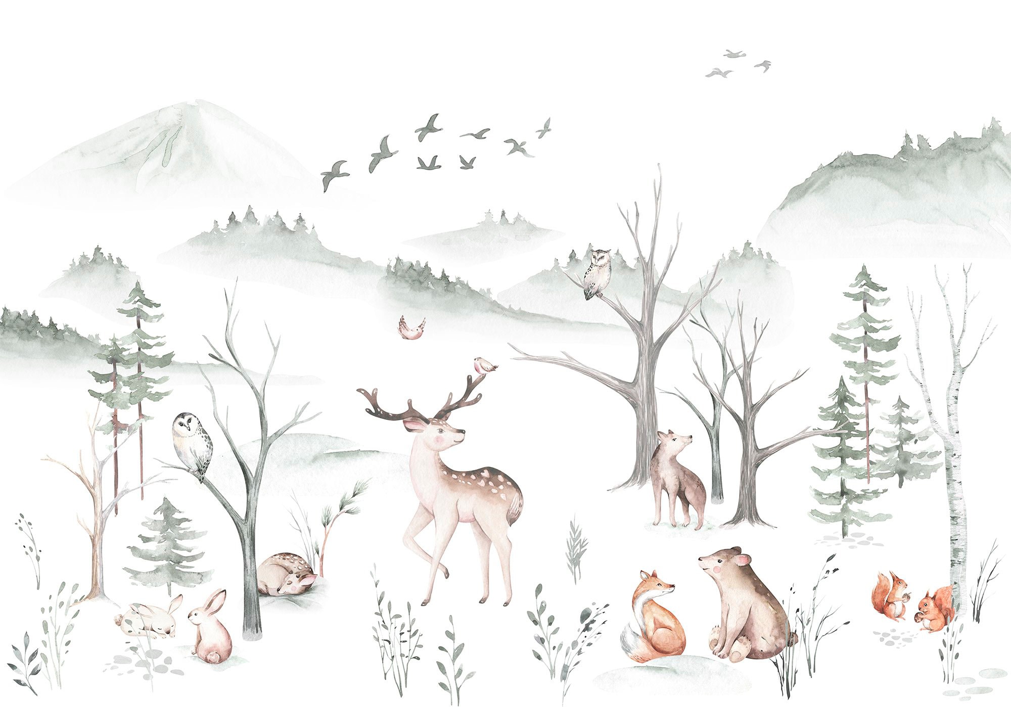 Komar Vliestapete "Digitaldruck Vlies - Cozy Woods - Größe 400 X 280 Cm" Bedruckt Glatt Kinderzimmer