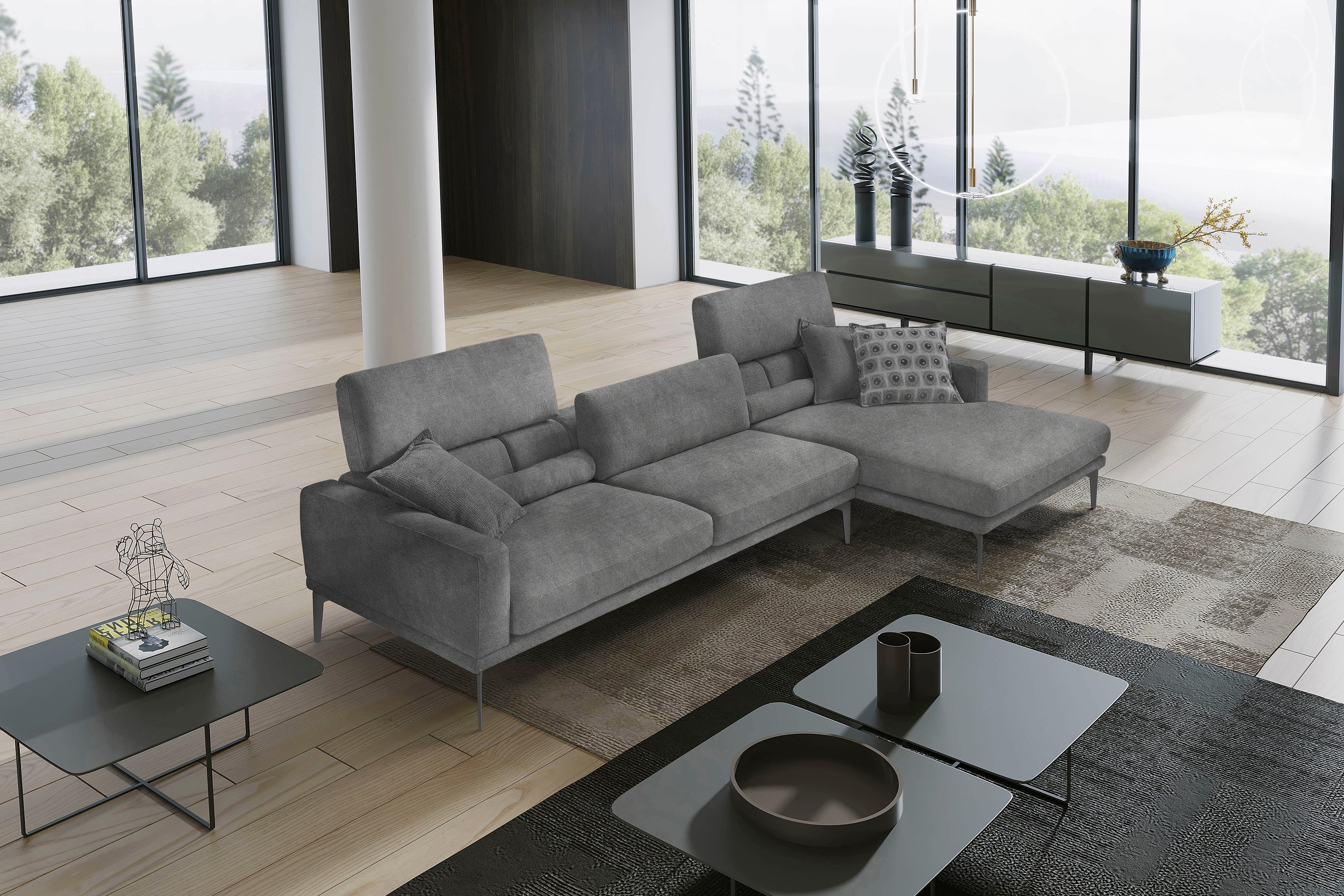 Egoitaliano Ecksofa "Masu, Design trifft sensationellen Sitzkomfort, Breite 277cm, L-Form" inkl. 2 Kissenrollen, Rückenelemente manuell verstellbar, Metallfüße