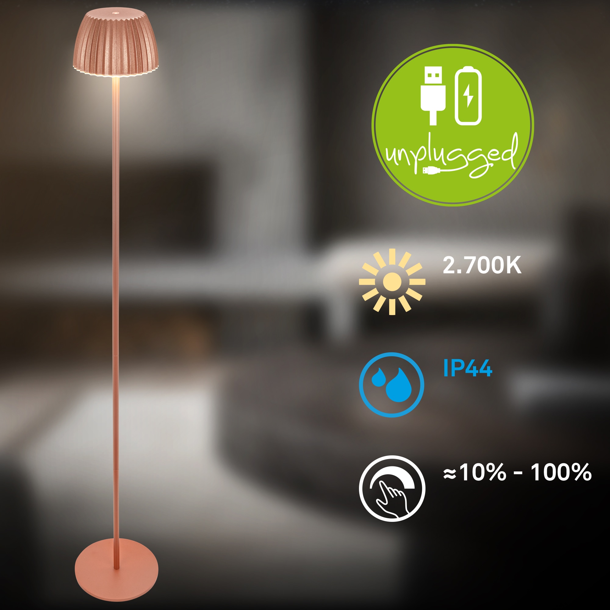 Briloner Leuchten LED Stehlampe »Akku LED Stehleuchte, kupferfarben«