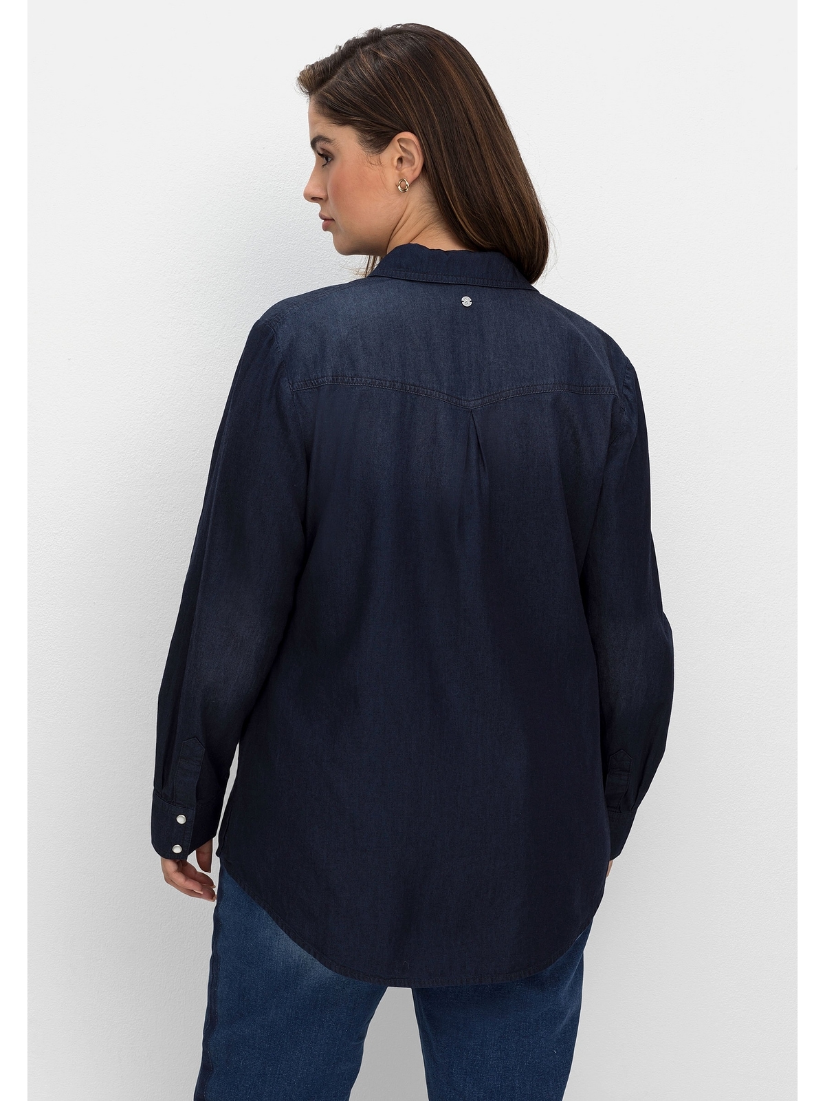 BAUR Sheego Knopfleiste bestellen Brusttaschen für mit Jeansbluse »Große | Größen«, und