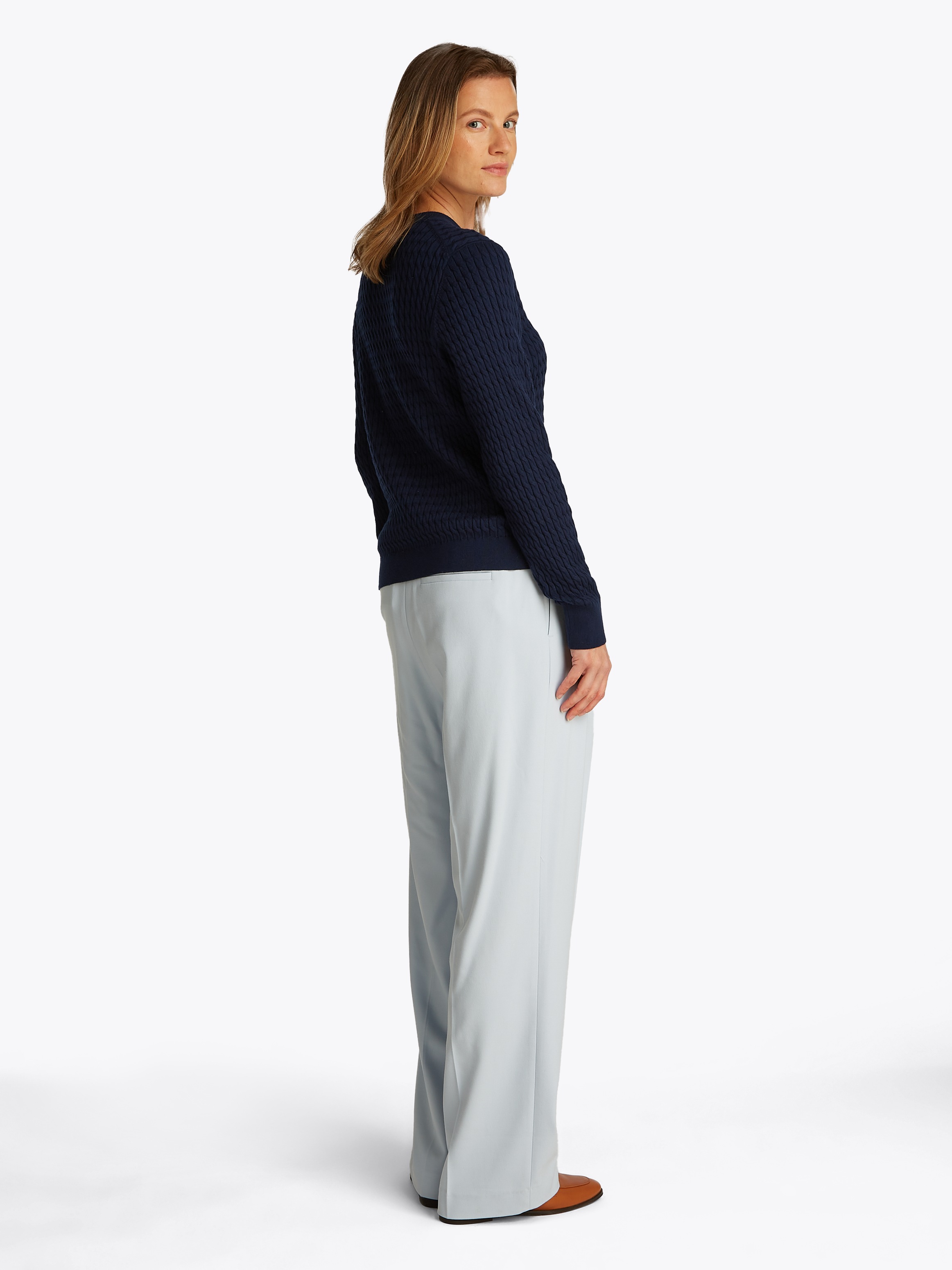 Tommy Hilfiger Rundhalspullover »CO CABLE C-NK LS SWEATER«, mit Zopfmuster
