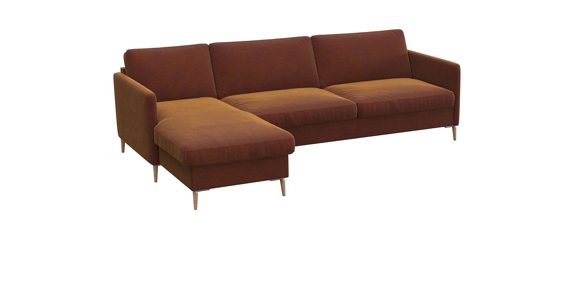 FLEXLUX Ecksofa »Fiore, super Sitzkomfort durch Kaltschaum im Sitz, L-Form«, schmale Armlehnen, Füße Alu+ Eiche