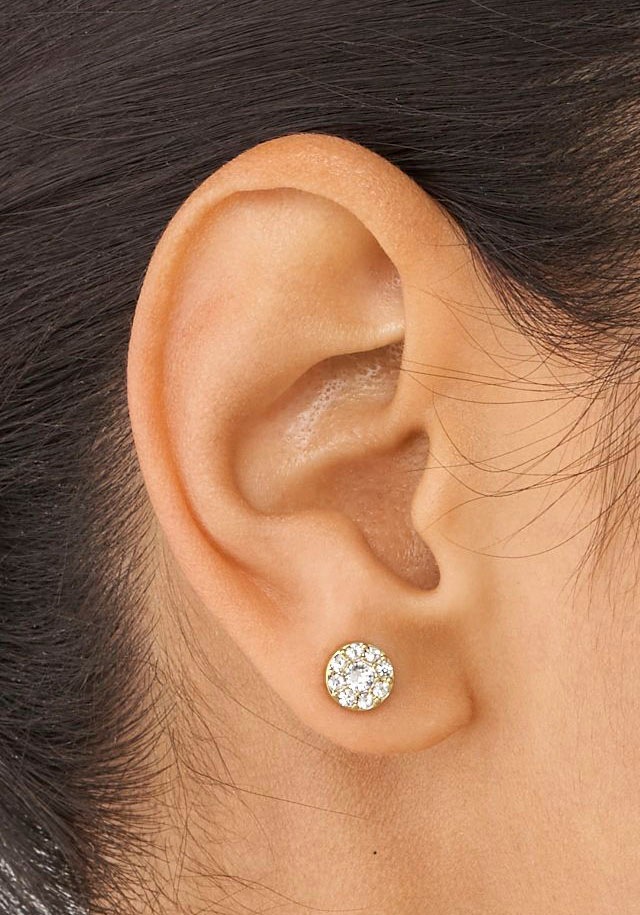 Paar Ohrstecker FOSSIL "Schmuck Geschenk Edelstahl Ohrringe JEWELRY", gelb (edelstahlfarben, gelbgoldfarben, kristallweiß, kristallweiß), Ohrringe, Damen, 7mm, Edelstahl, mit Zirkonia (synth.) 5