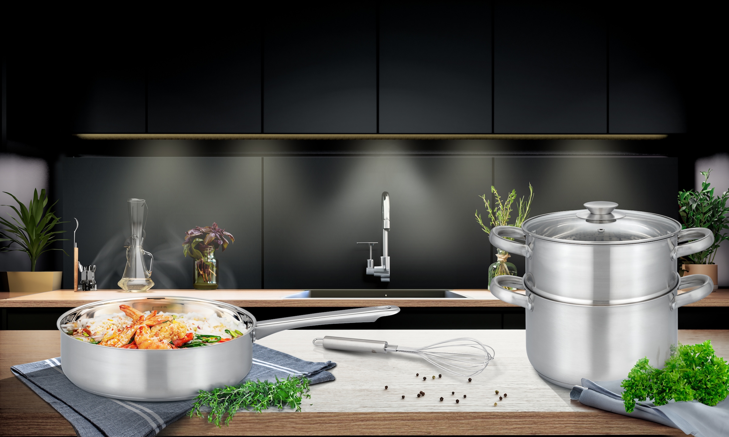 GSW Topf-Set »Toronto« Edelstahl Set, 15 Stk. tlg. mehrteiliges Kochtopf-Set aus Edelstahl inkl. praktischer Küchenhelfer