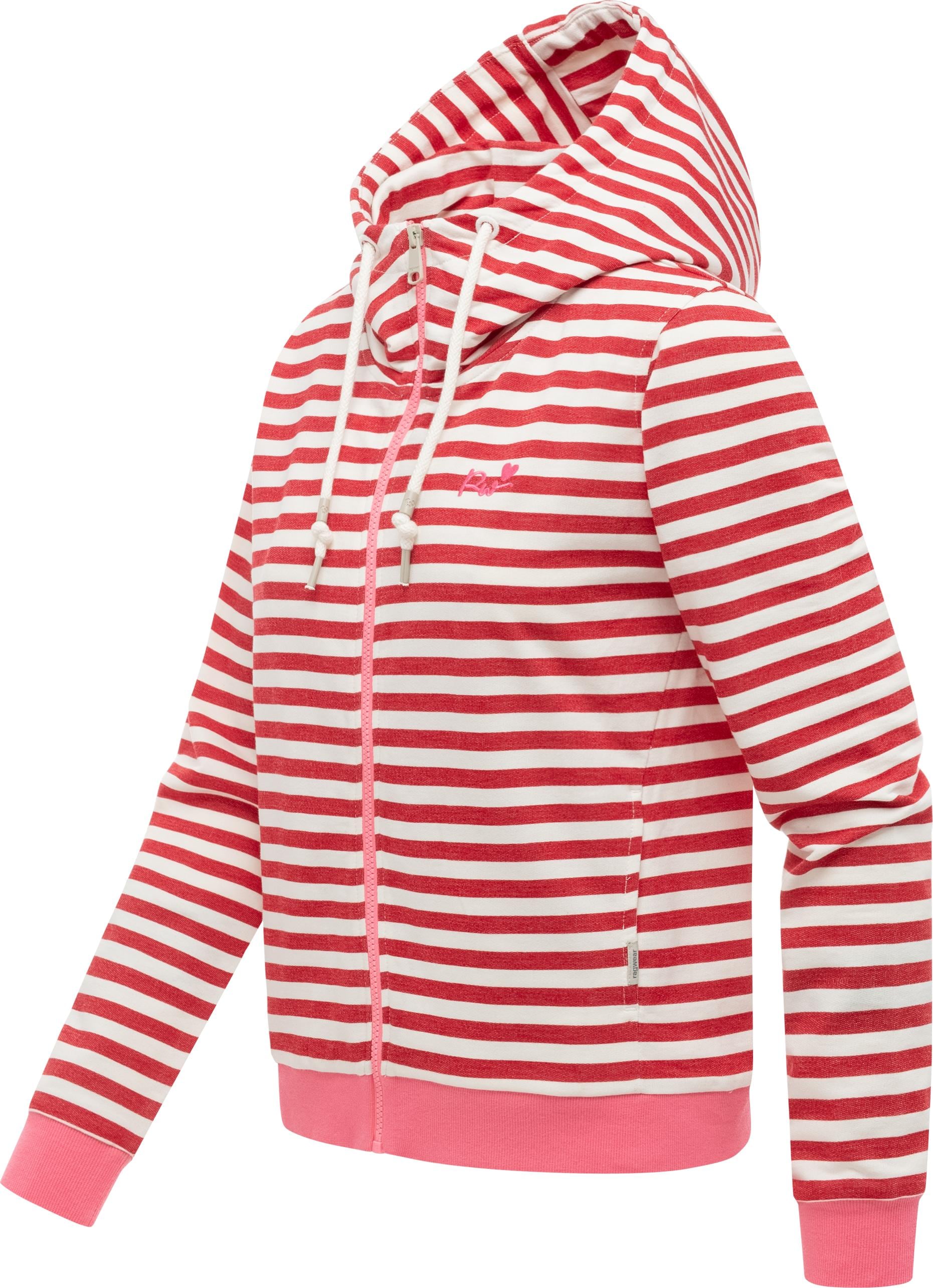 Ragwear Sweatjacke »Parya Stripes« gestreifte Damen Zipp-Jacke mit süßer Stickerei