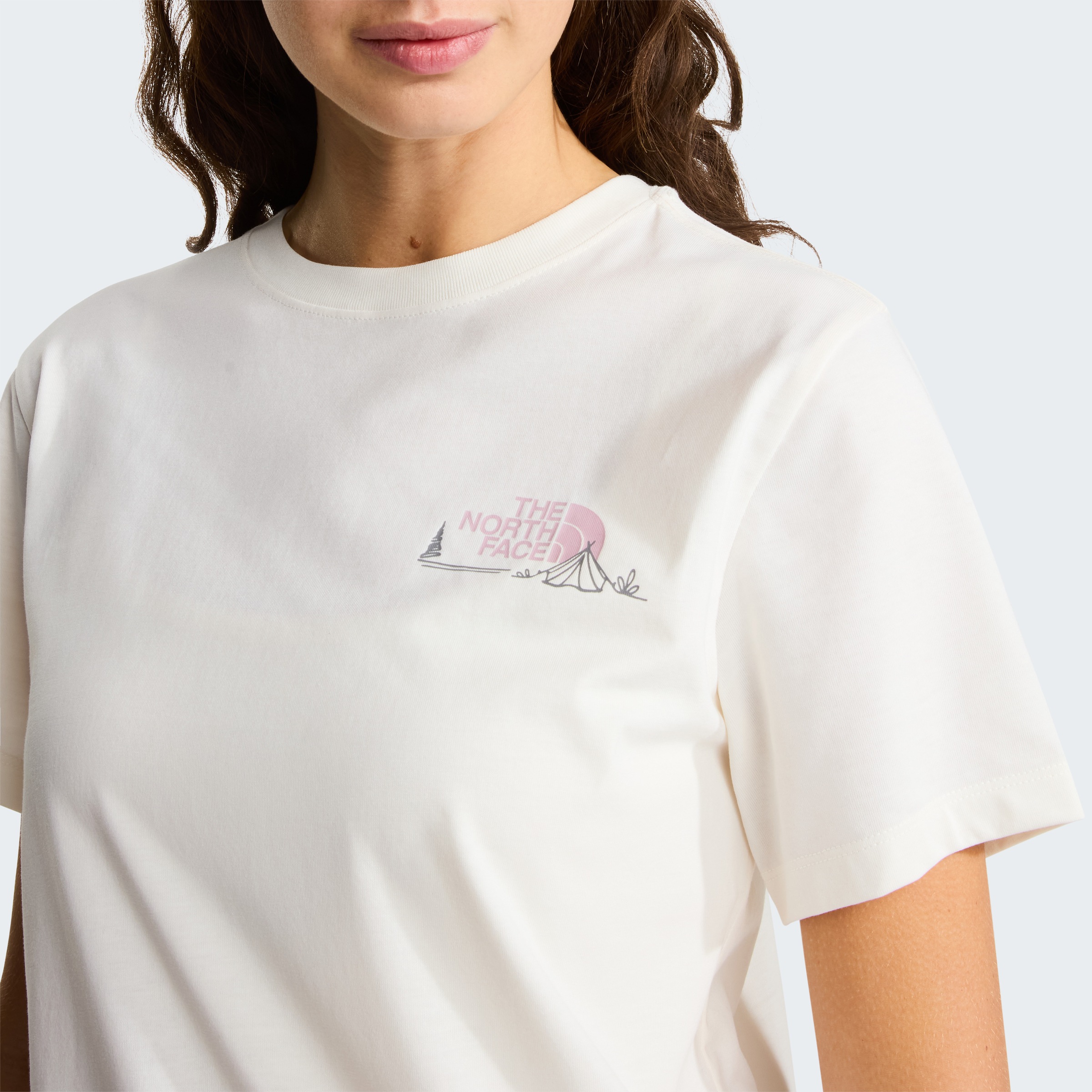 T-Shirt THE NORTH FACE "W MONTE REGULAR SHORT SLEEVE TEE-GRAPHIC", Damen, Gr. XL, weiß dune, Obermaterial: 100% Baumwolle, Shirts T-Shirt, normale Passform, kurze Ärmel, für Sportmode und Outdoormode 4