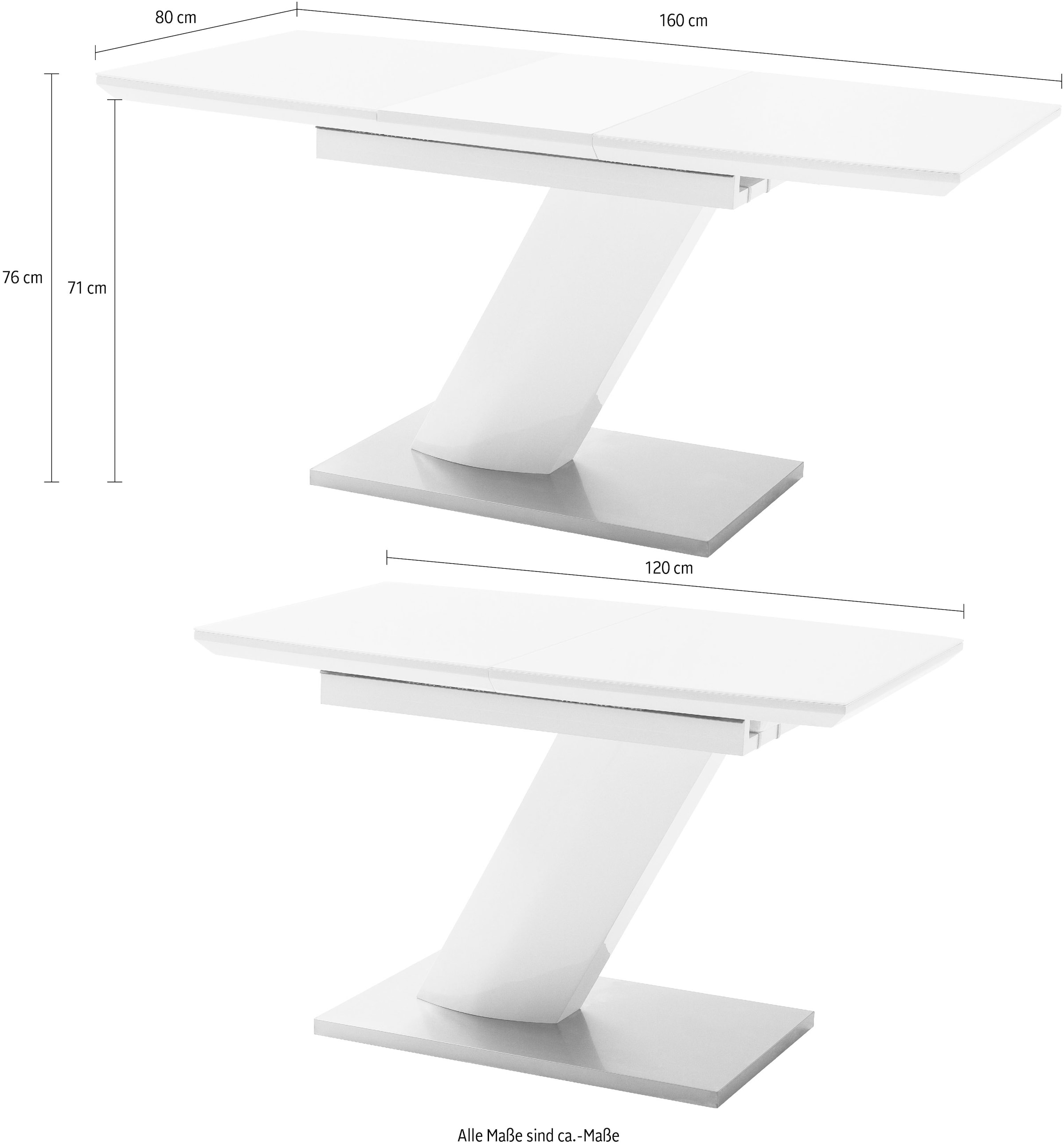 MCA furniture Esstisch »Galina«, vormontiert, Bootsform BAUR Sicherheitsglas kaufen Synchronauszug mit | in weiß